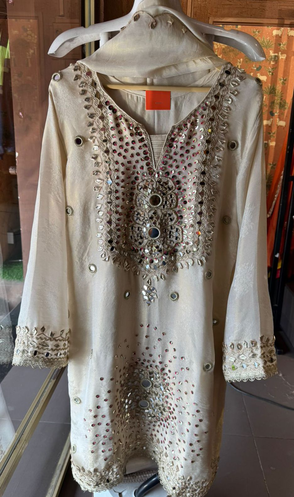 Heavily embellished ivory traditional sharara suit