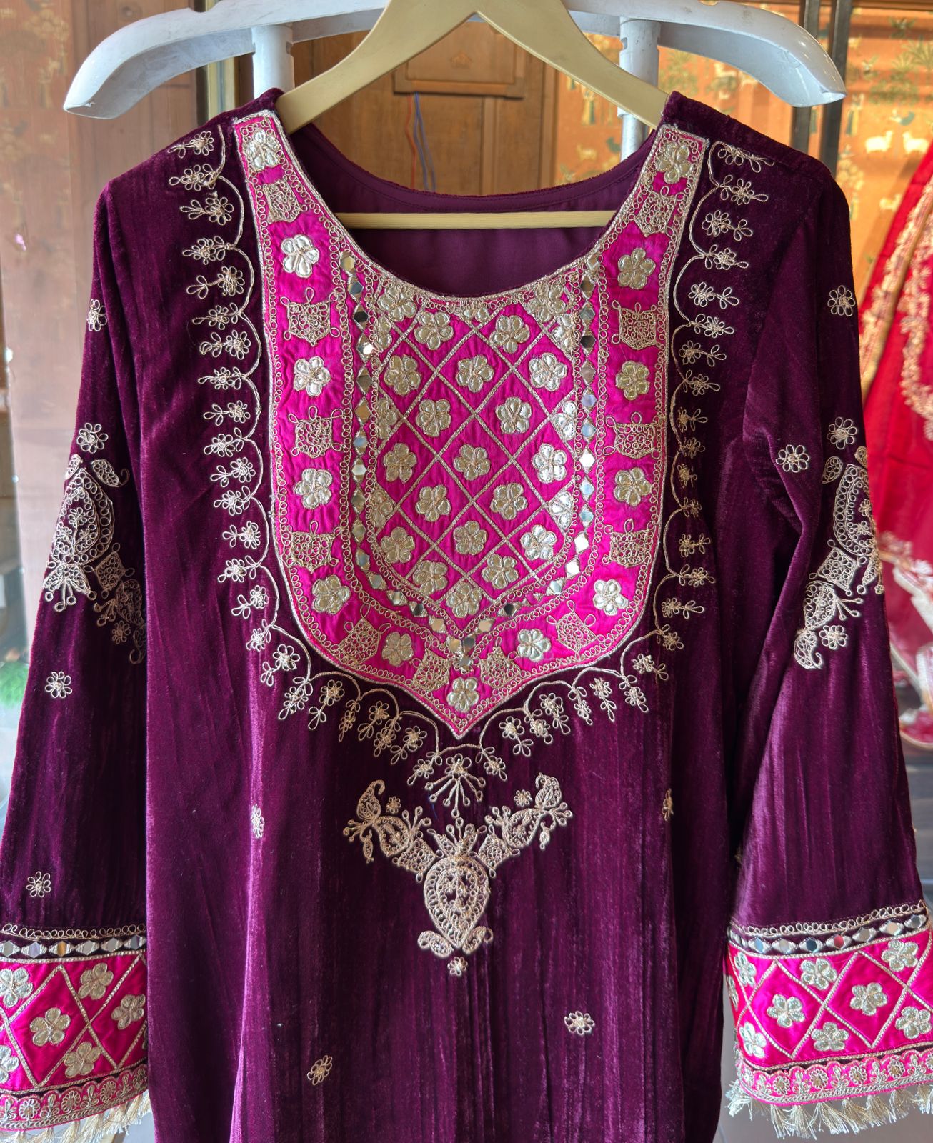 Heavily embellished ivory traditional sharara suit