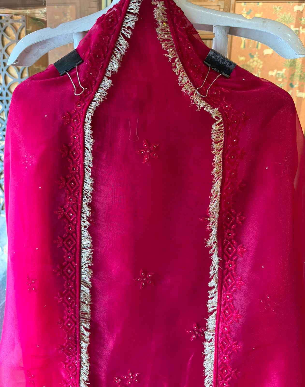 Velvet Elephant Appliqué Organza Unstitched Suit