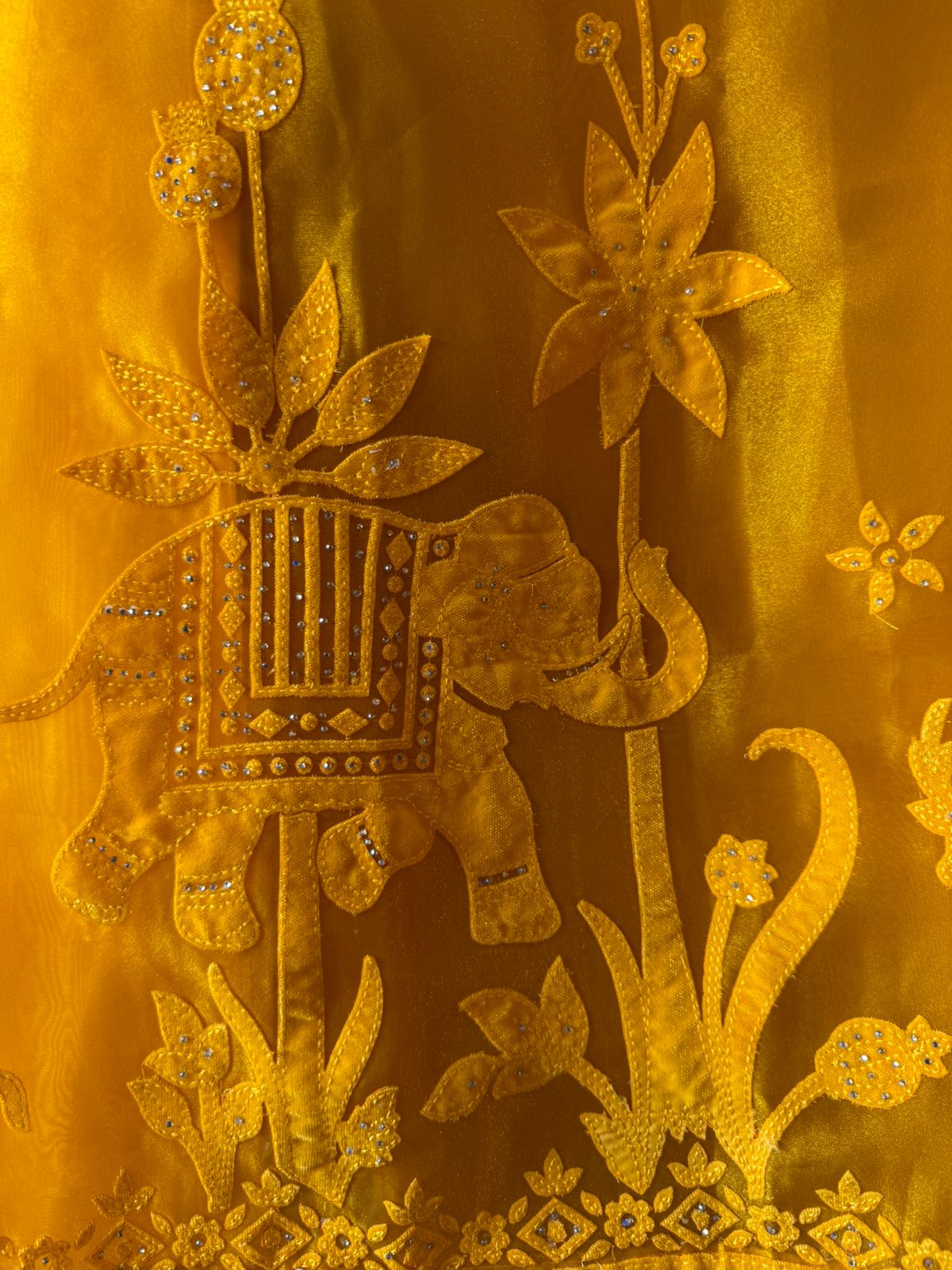 Velvet Elephant Appliqué Organza Unstitched Suit