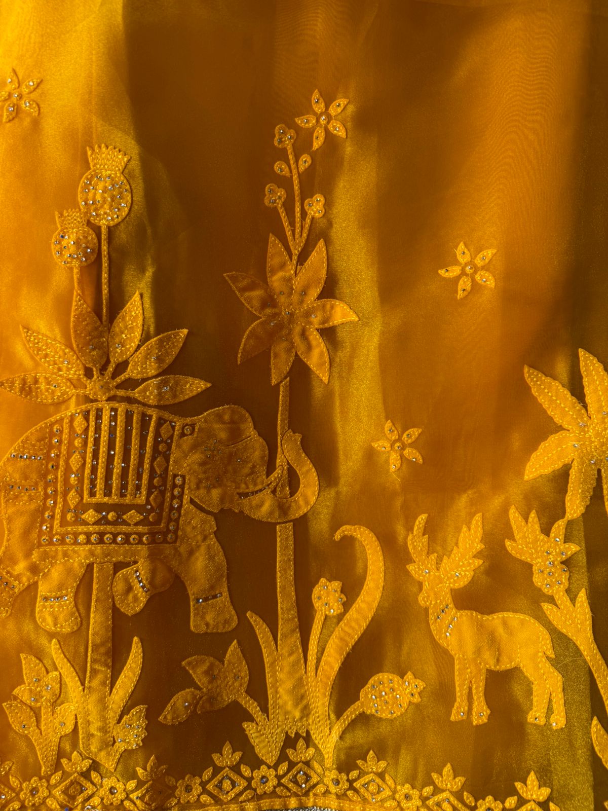 Velvet Elephant Appliqué Organza Unstitched Suit