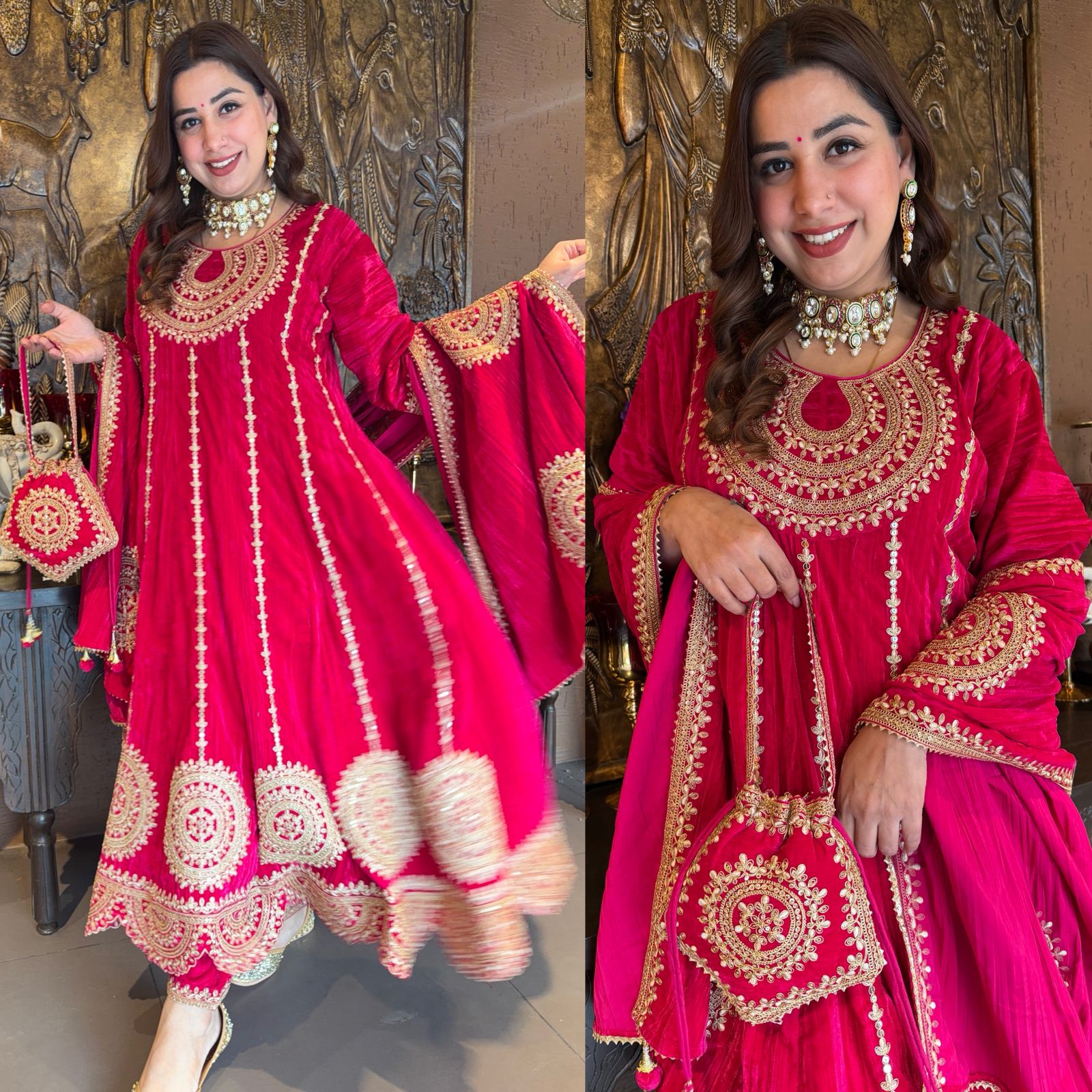 Rich fuchsia/pink Anarkali suit