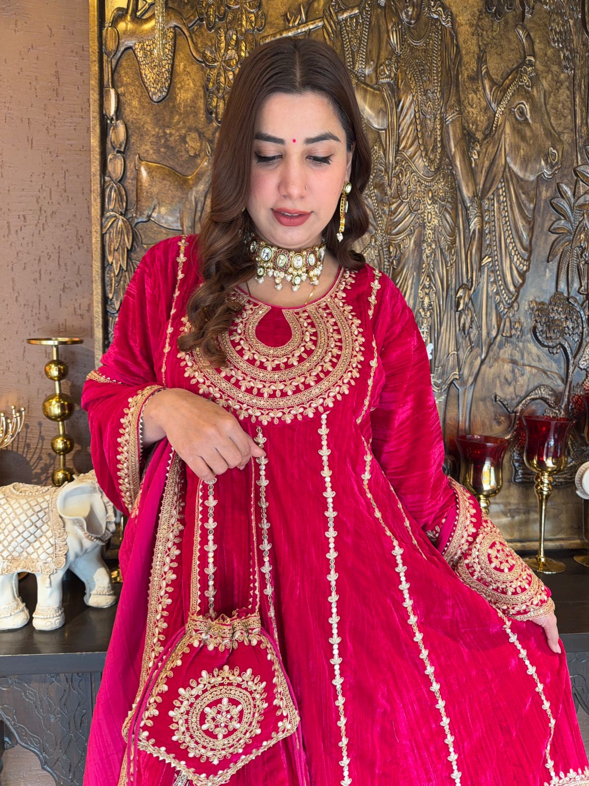 Rich fuchsia/pink Anarkali suit