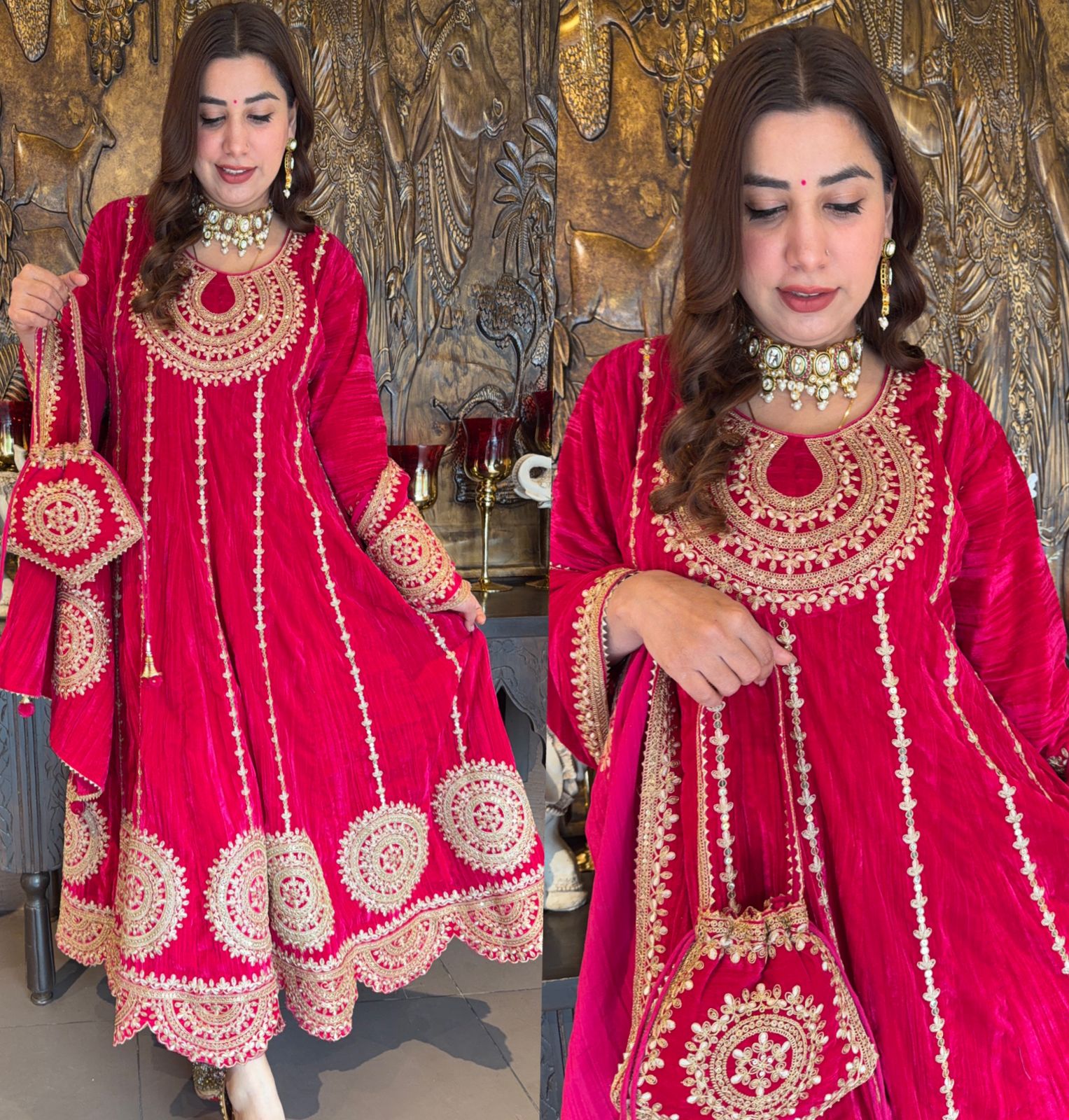 Rich fuchsia/pink Anarkali suit