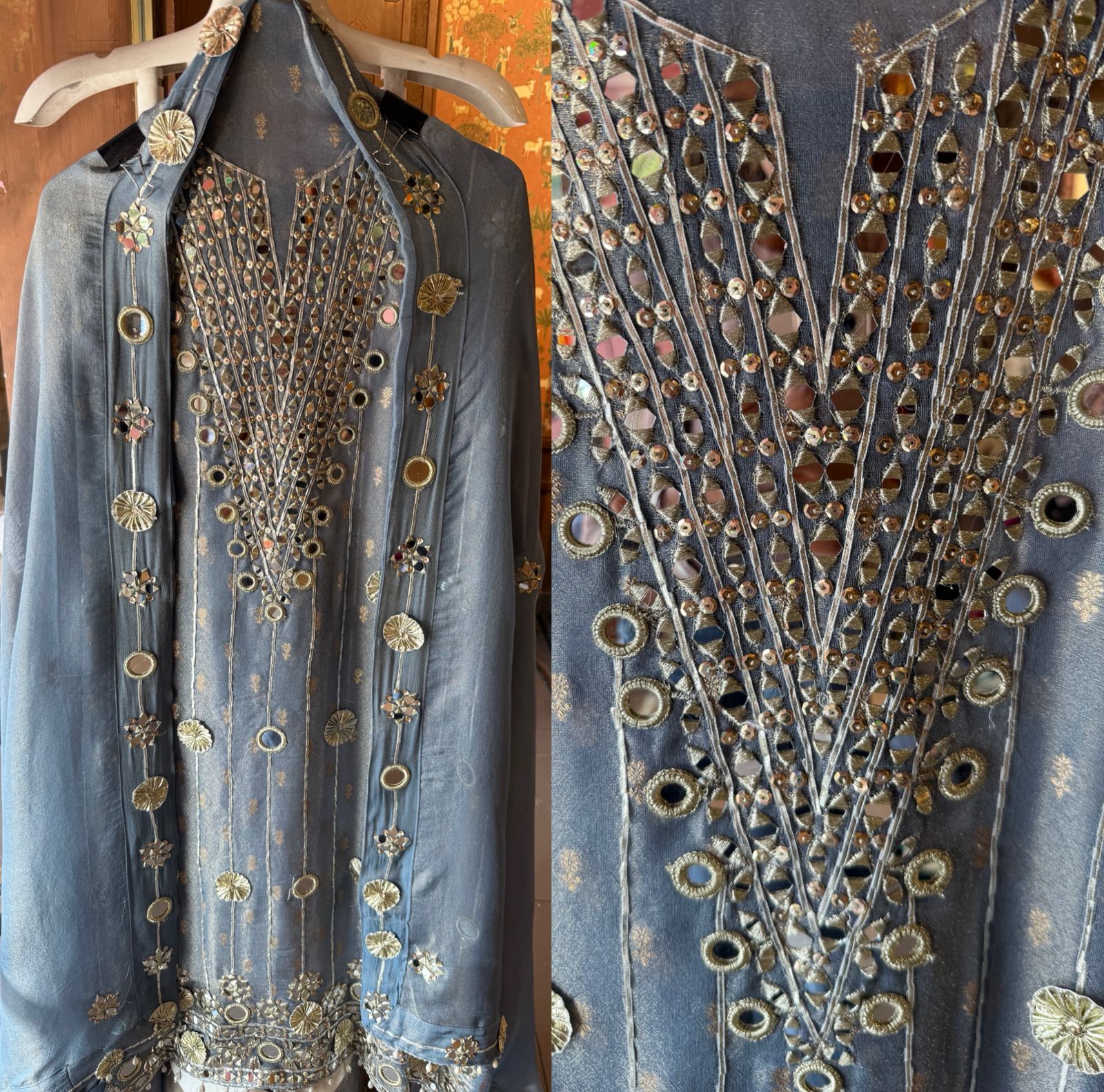 Dusty a tell blue base kurta