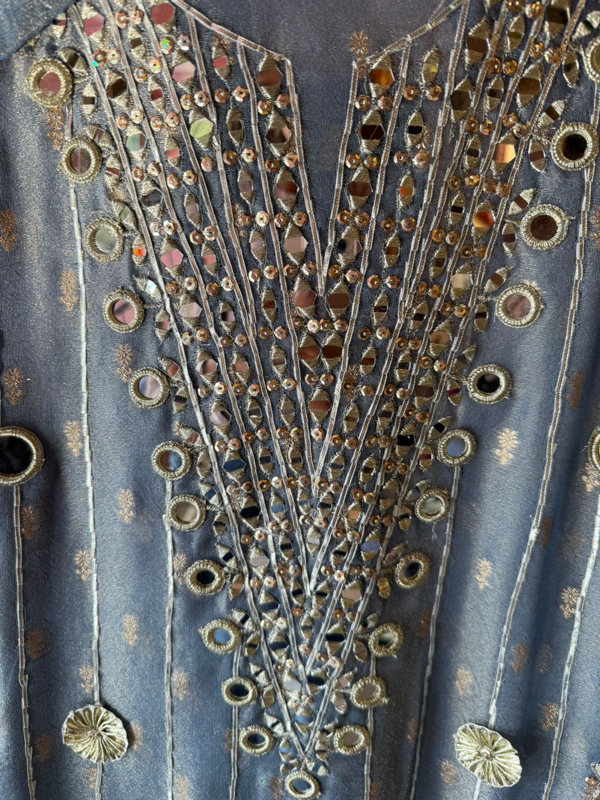 Dusty a tell blue base kurta