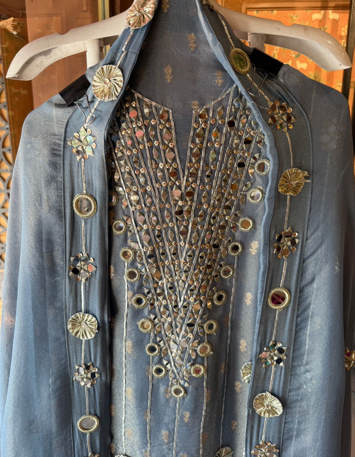 Dusty a tell blue base kurta