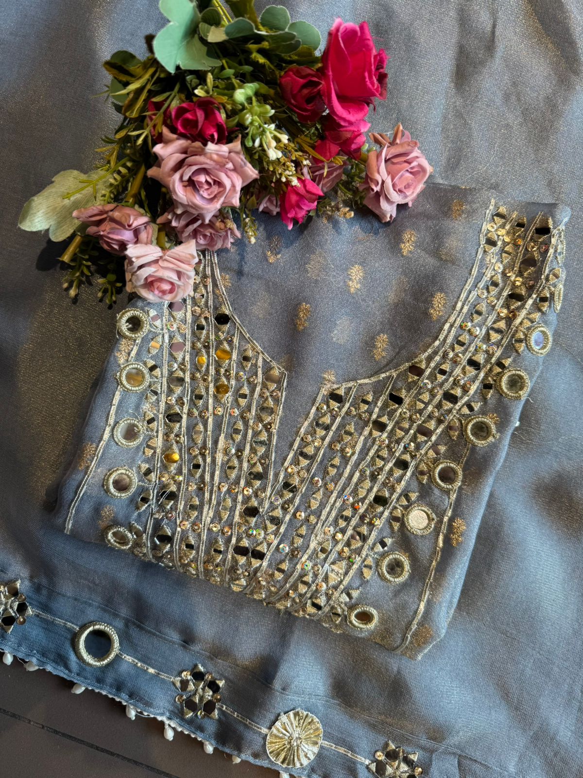 Dusty a tell blue base kurta