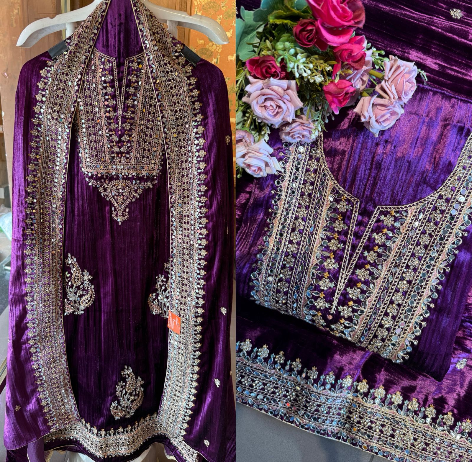Heavily hand-worked velvet suit