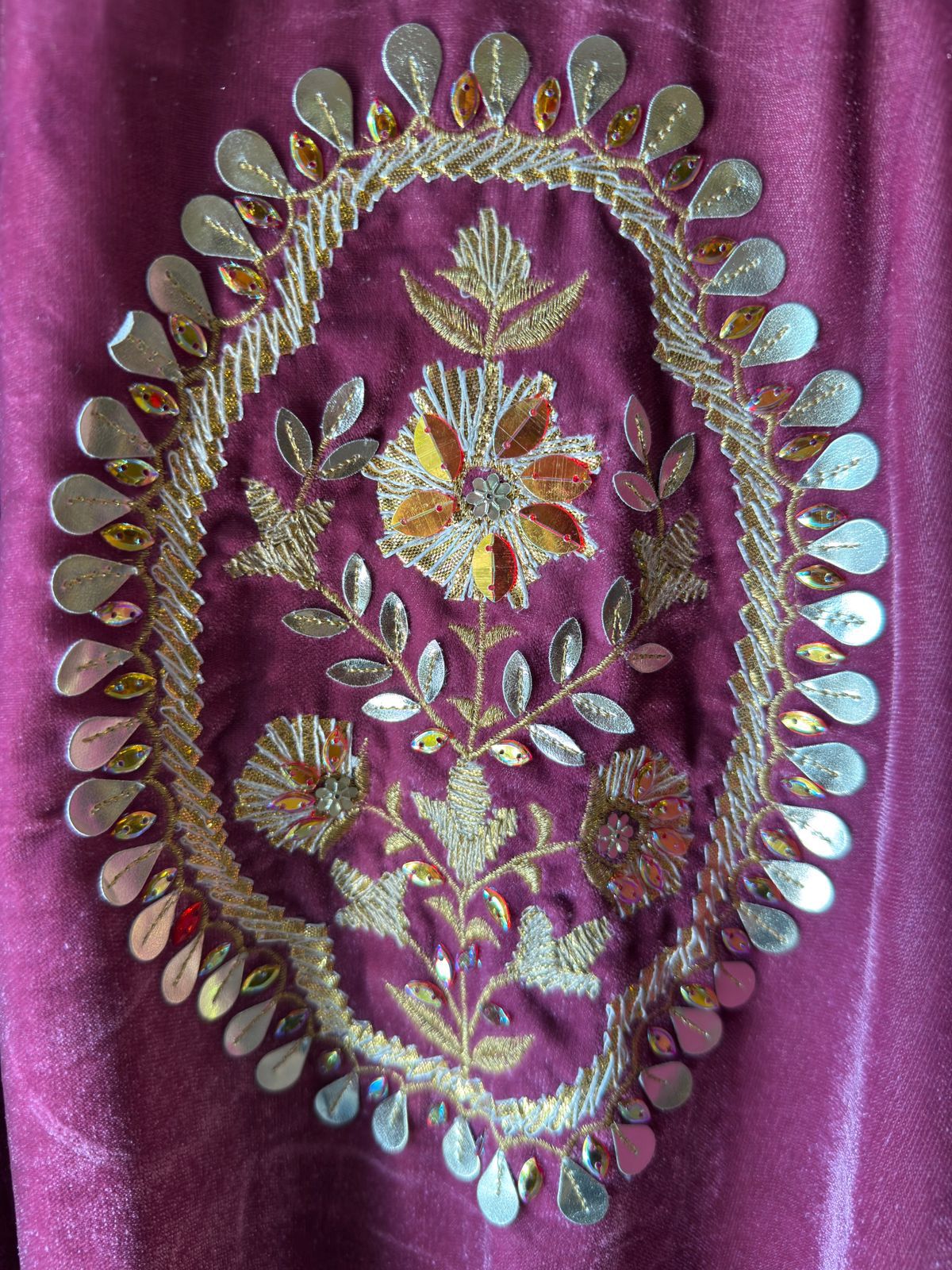 Embroidered Velvet Poncho Set