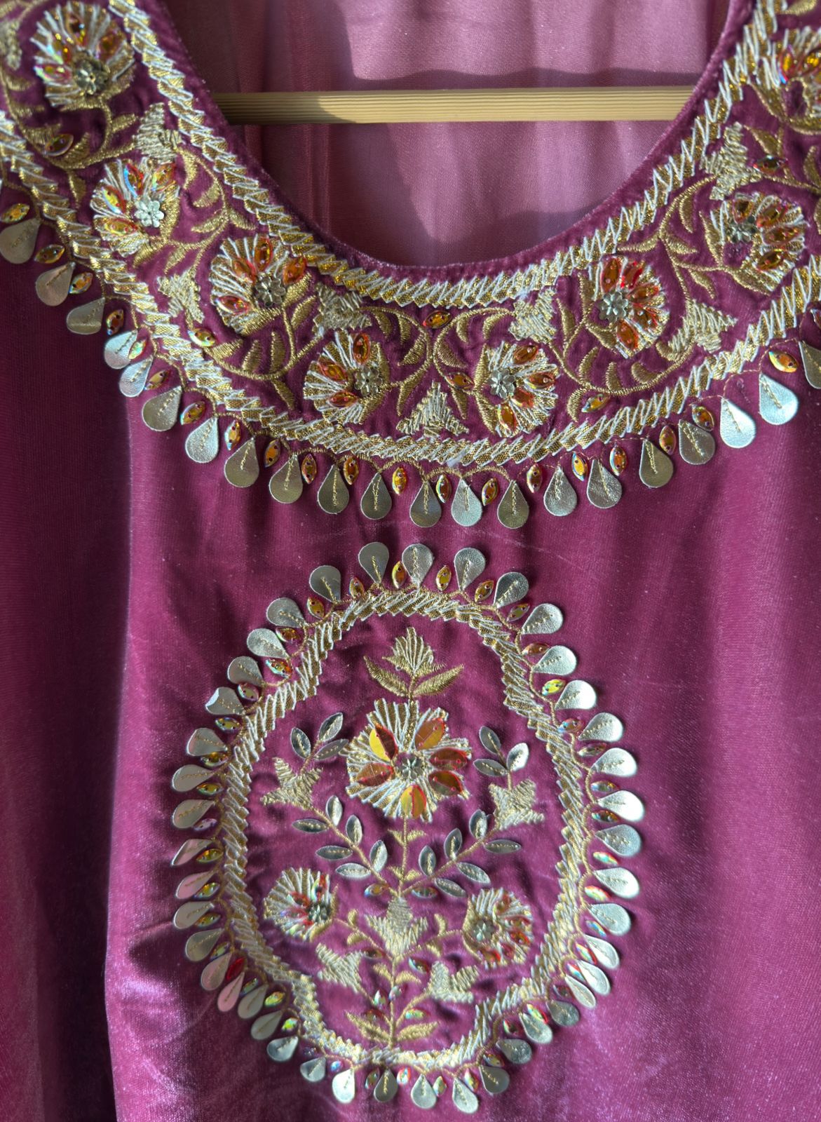 Embroidered Velvet Poncho Set