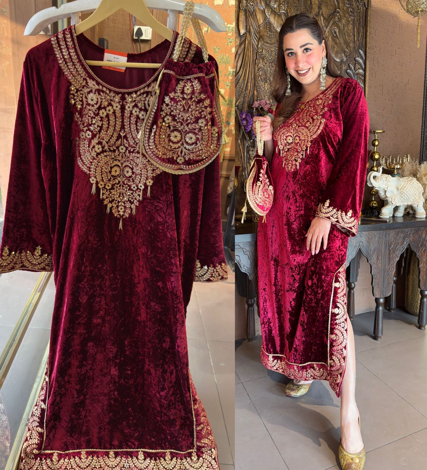 Heavy embroidered velvet kurta