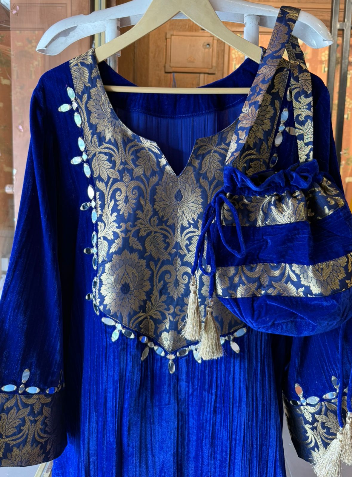 Vibrant Electic Blue crushed-velvet Long dress