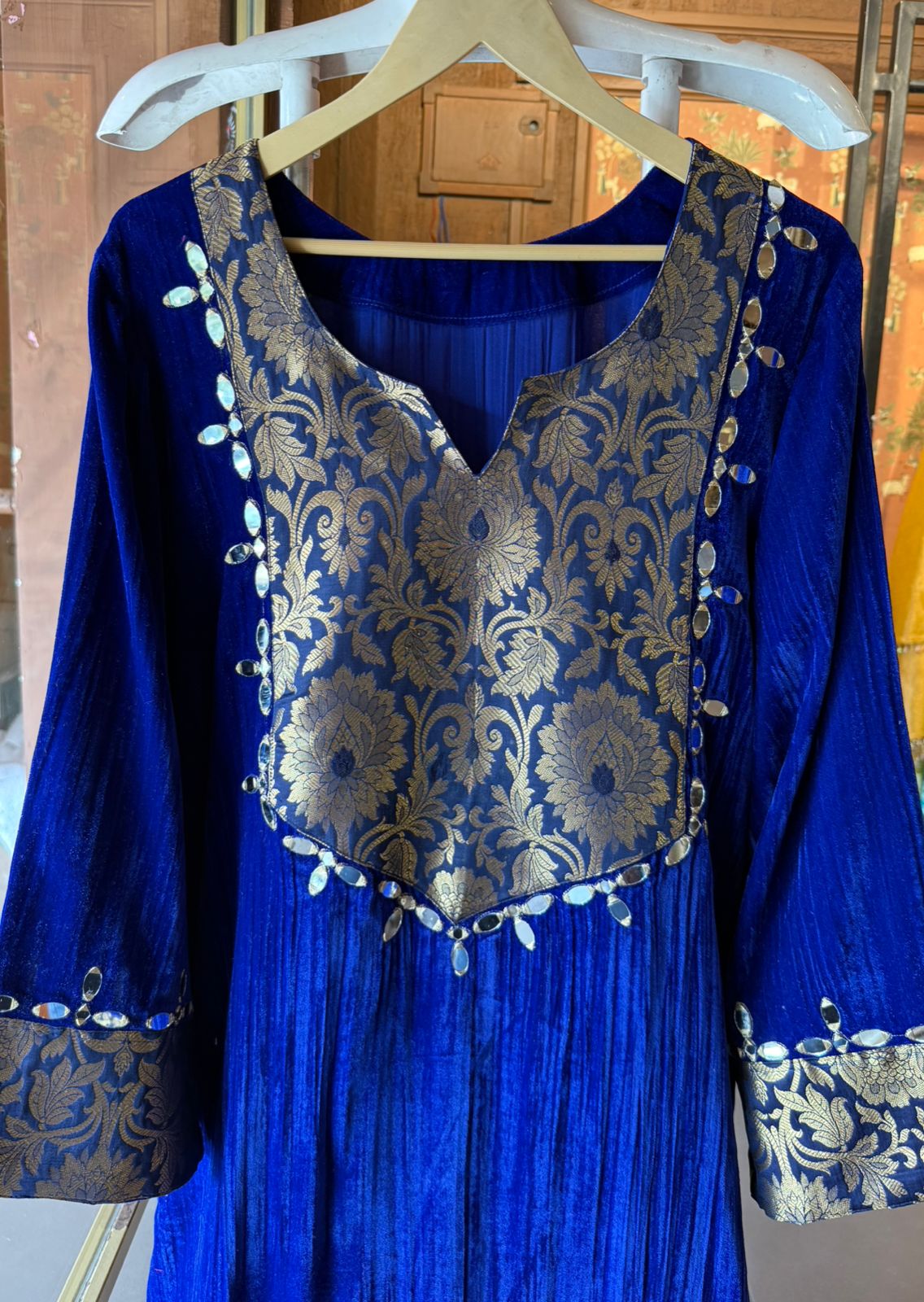 Vibrant Electic Blue crushed-velvet Long dress