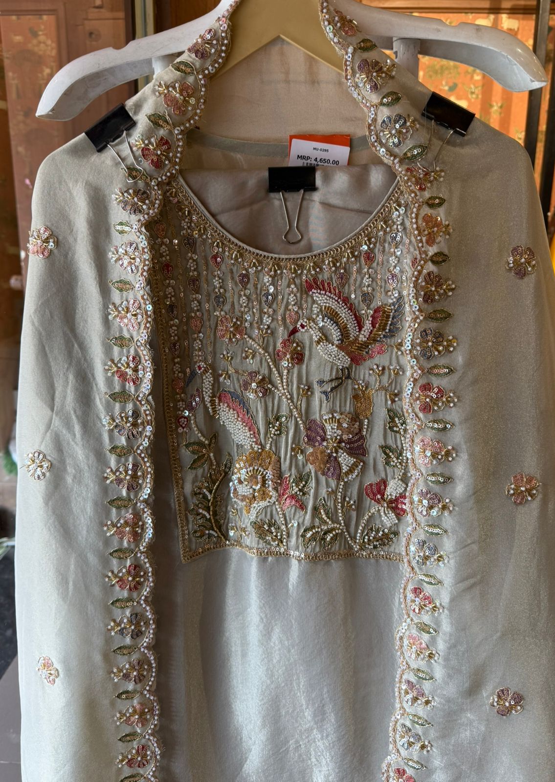 Champagne Gold Hand-Embroidered Unstitched Suit Set