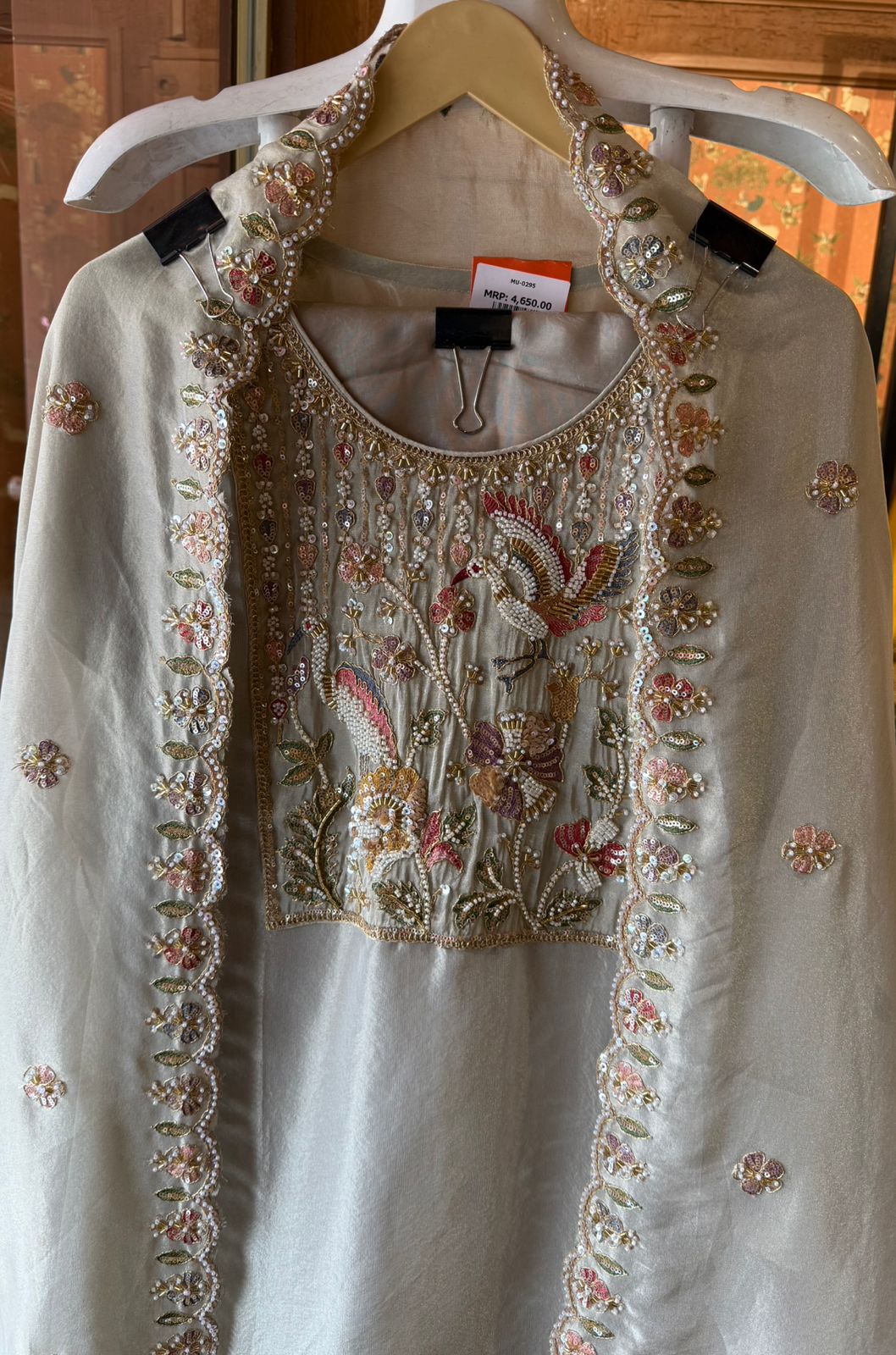 Champagne Gold Hand-Embroidered Unstitched Suit Set