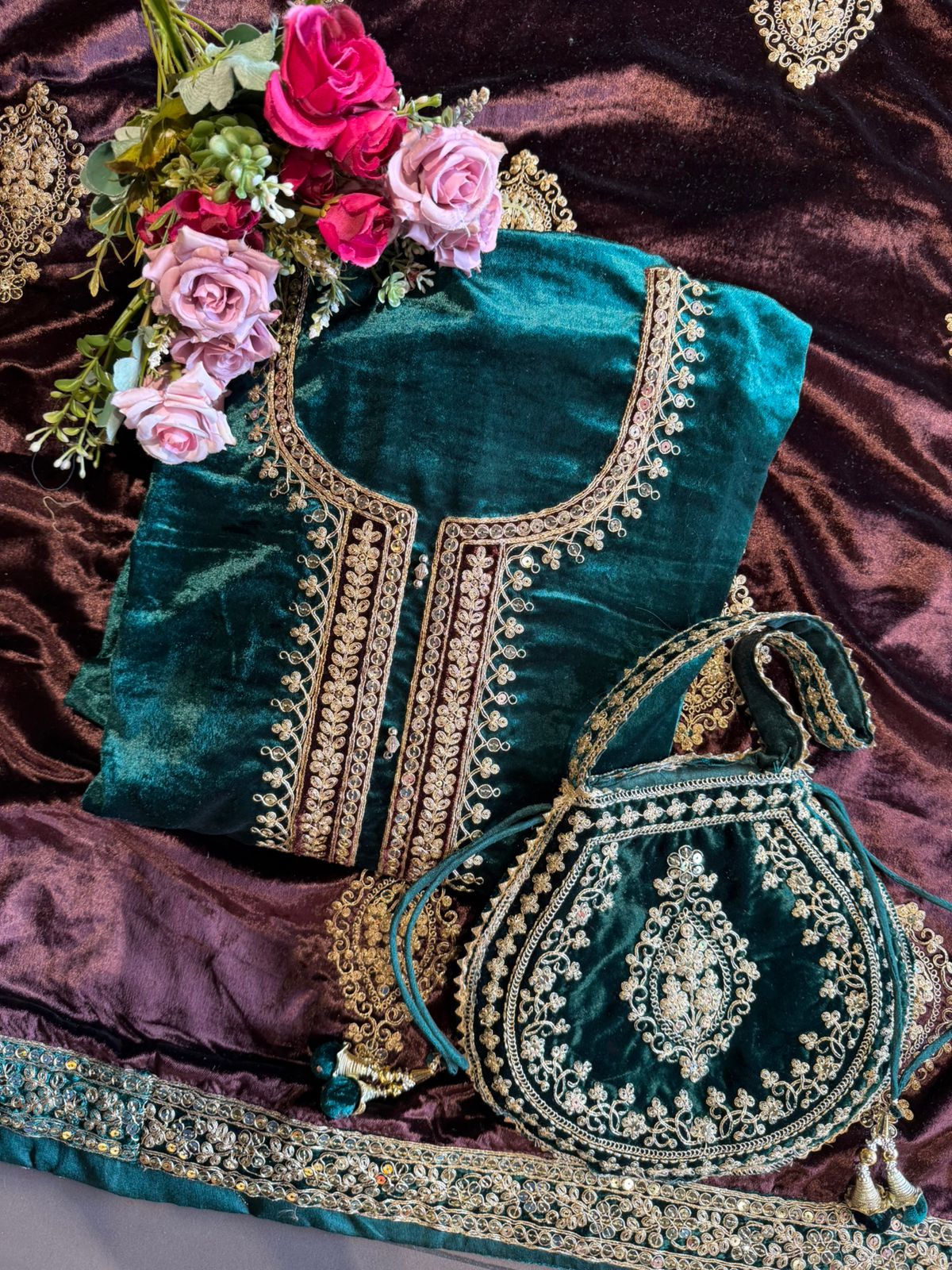 Plain silk velvet Unstitched suit
