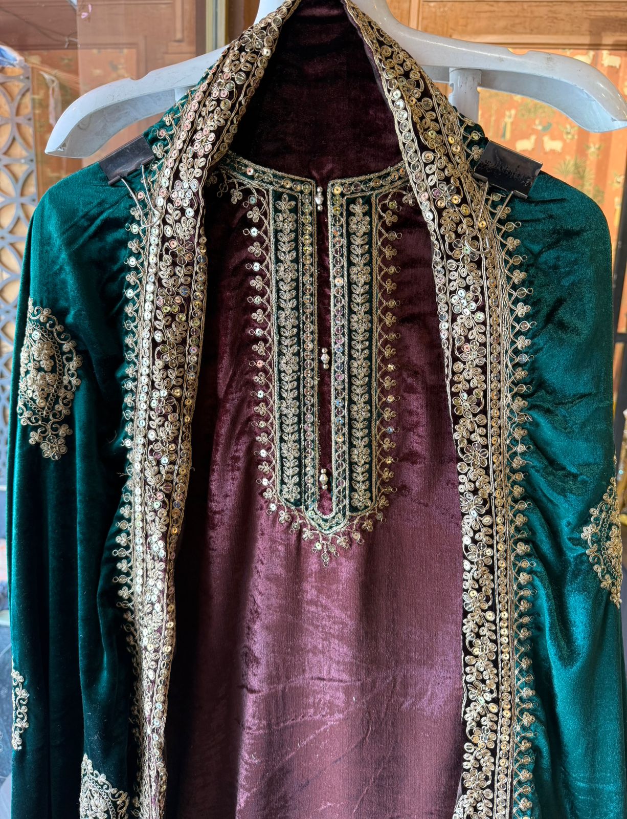 Plain silk velvet Unstitched suit