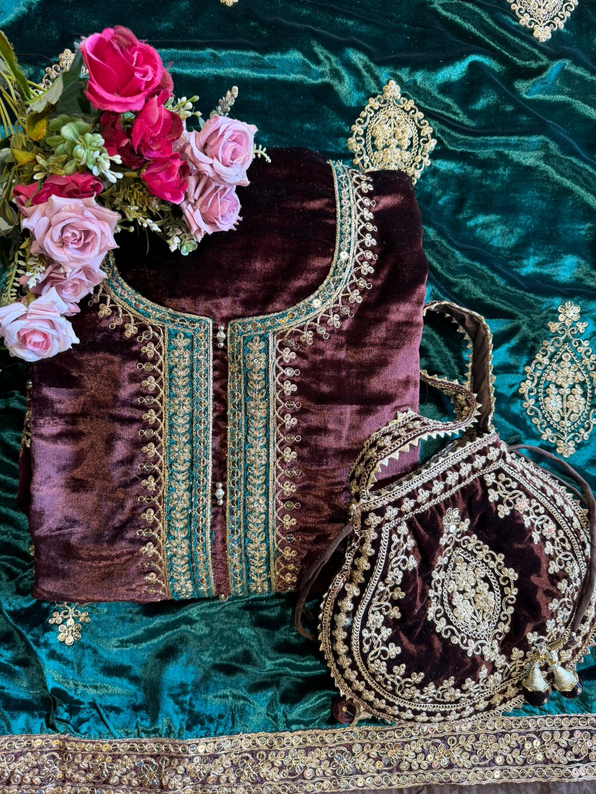 Plain silk velvet Unstitched suit