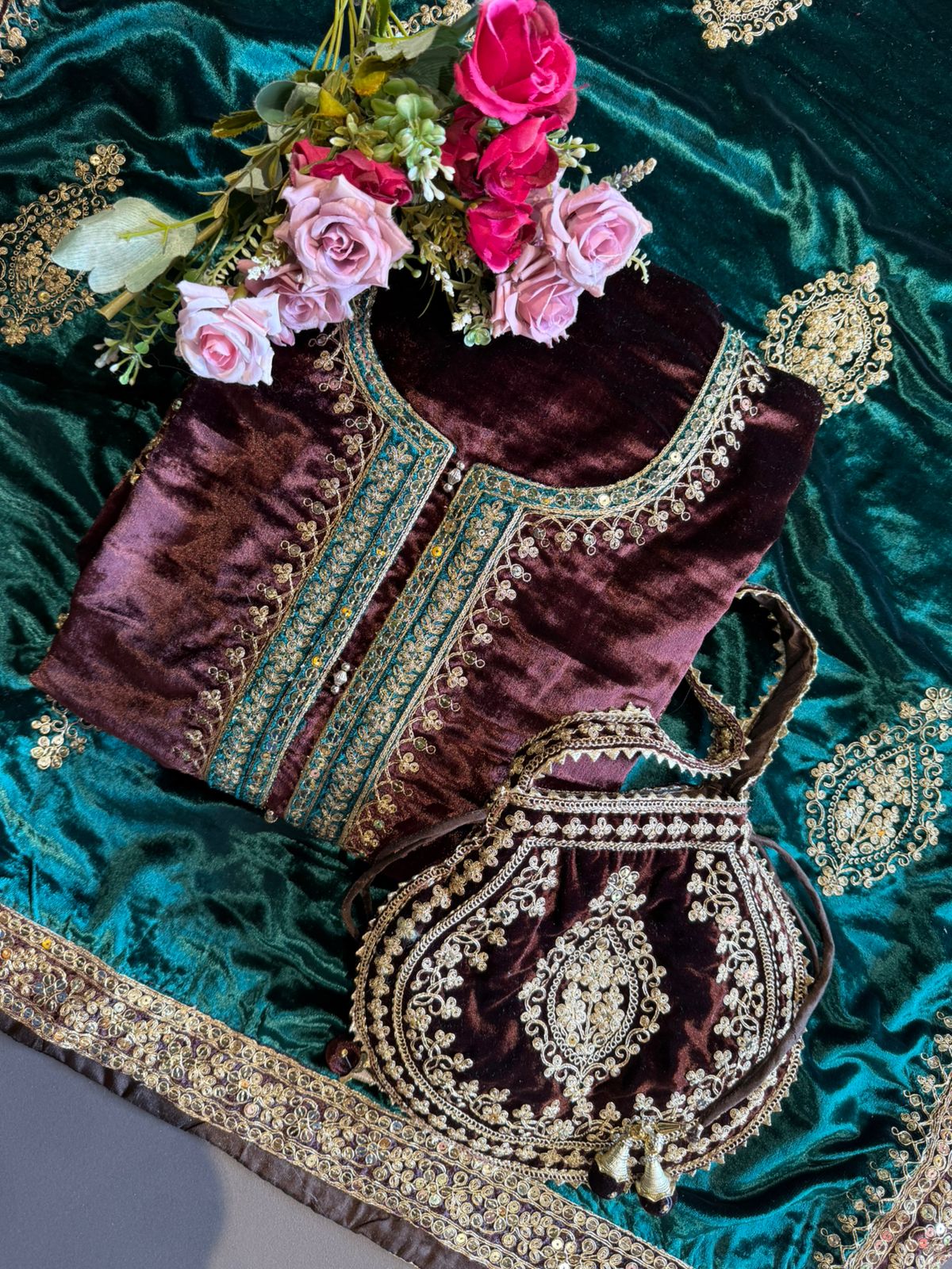 Plain silk velvet Unstitched suit