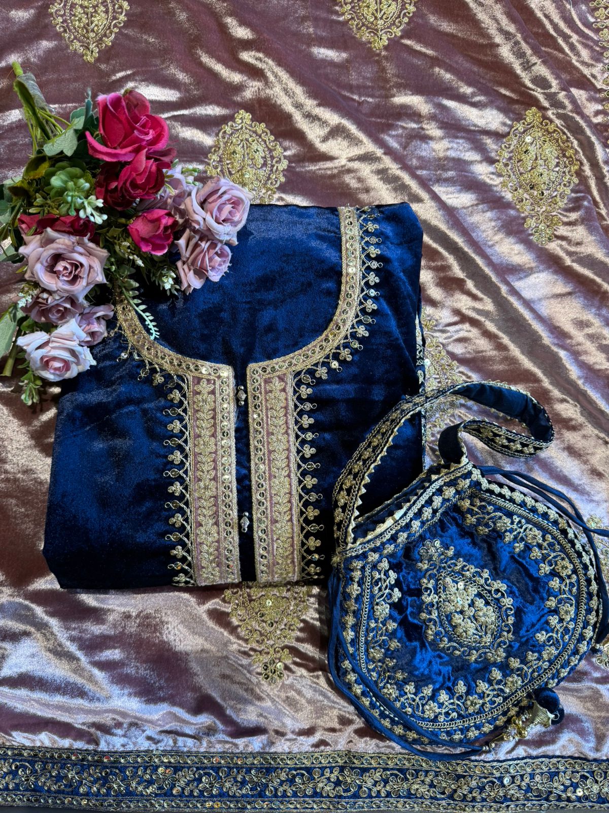 Plain silk velvet Unstitched suit