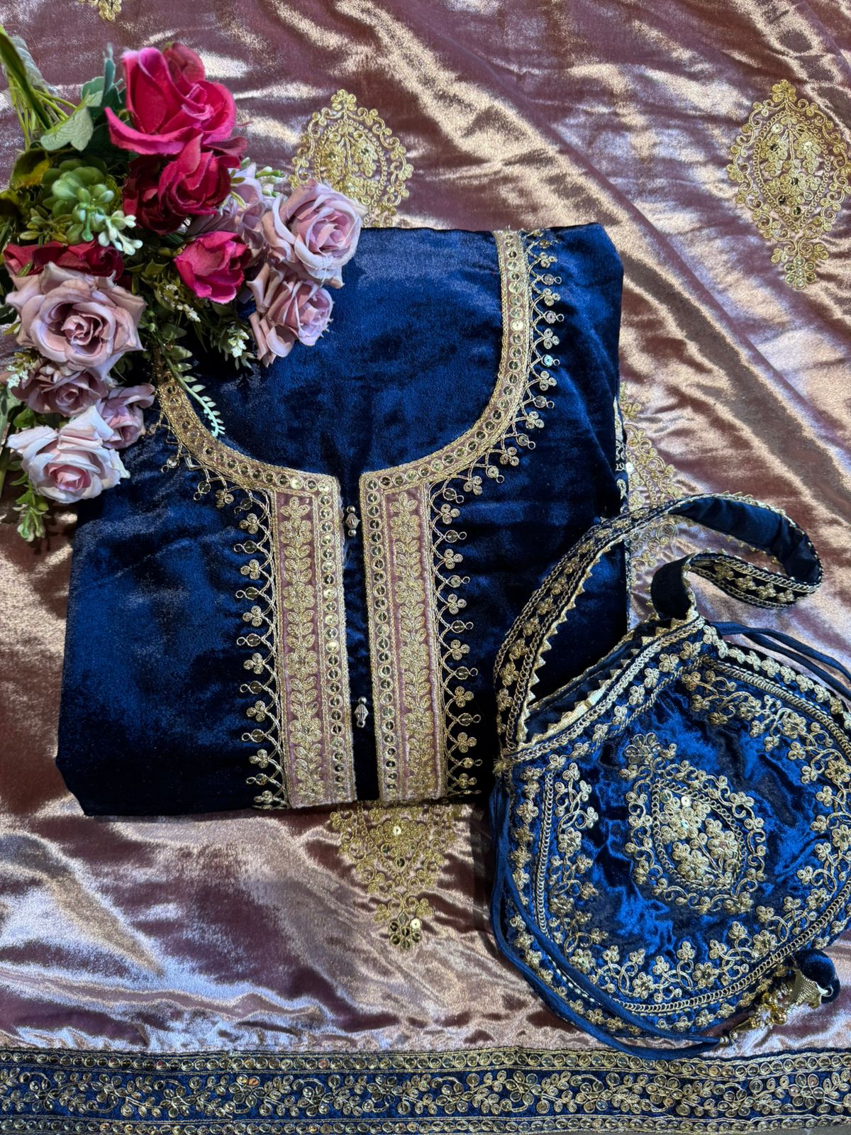 Plain silk velvet Unstitched suit