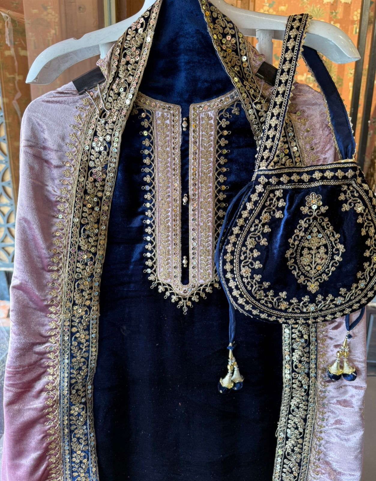 Plain silk velvet Unstitched suit