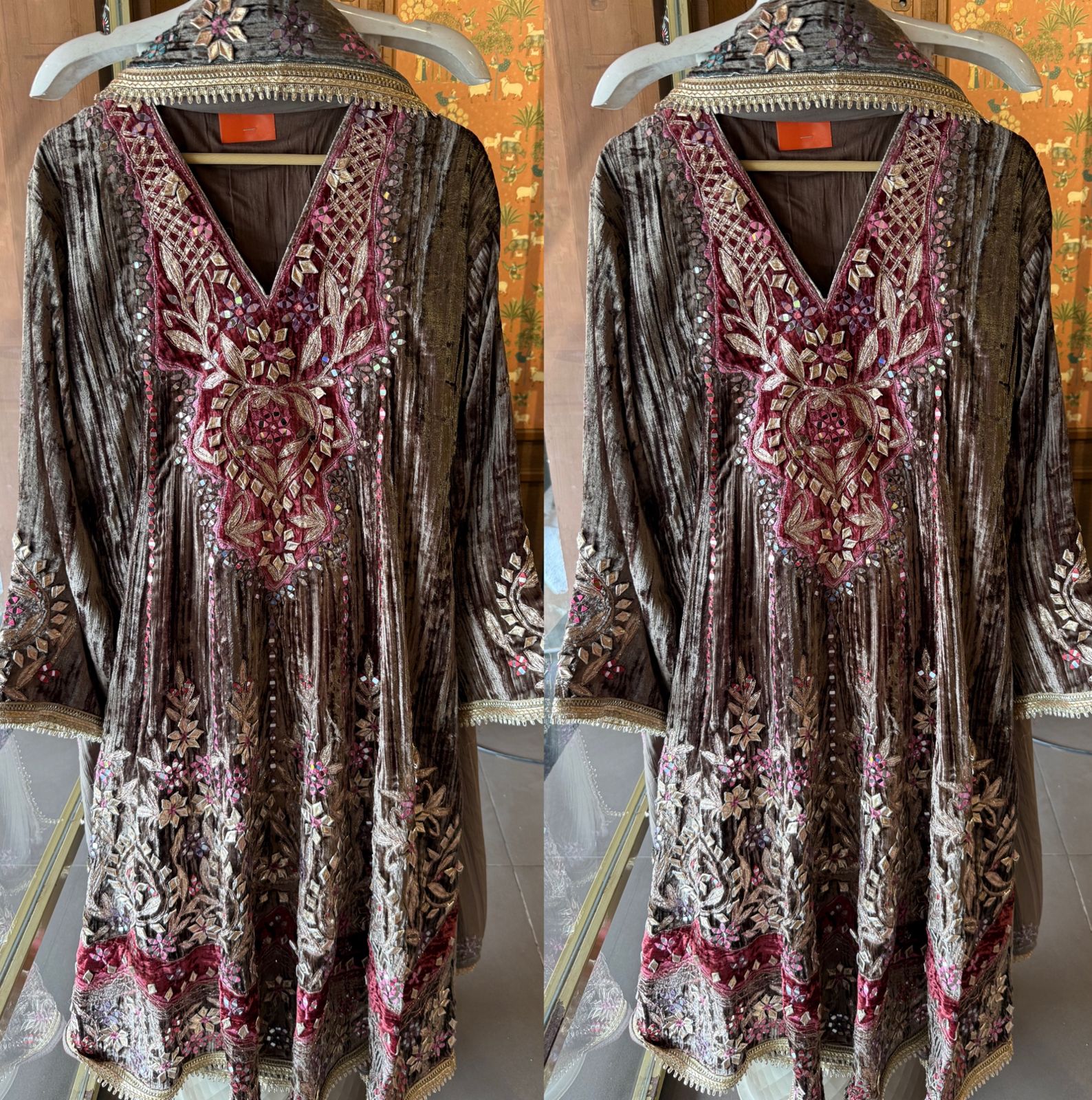 CRUSHED VELVET STITCHED ANARKALI SET