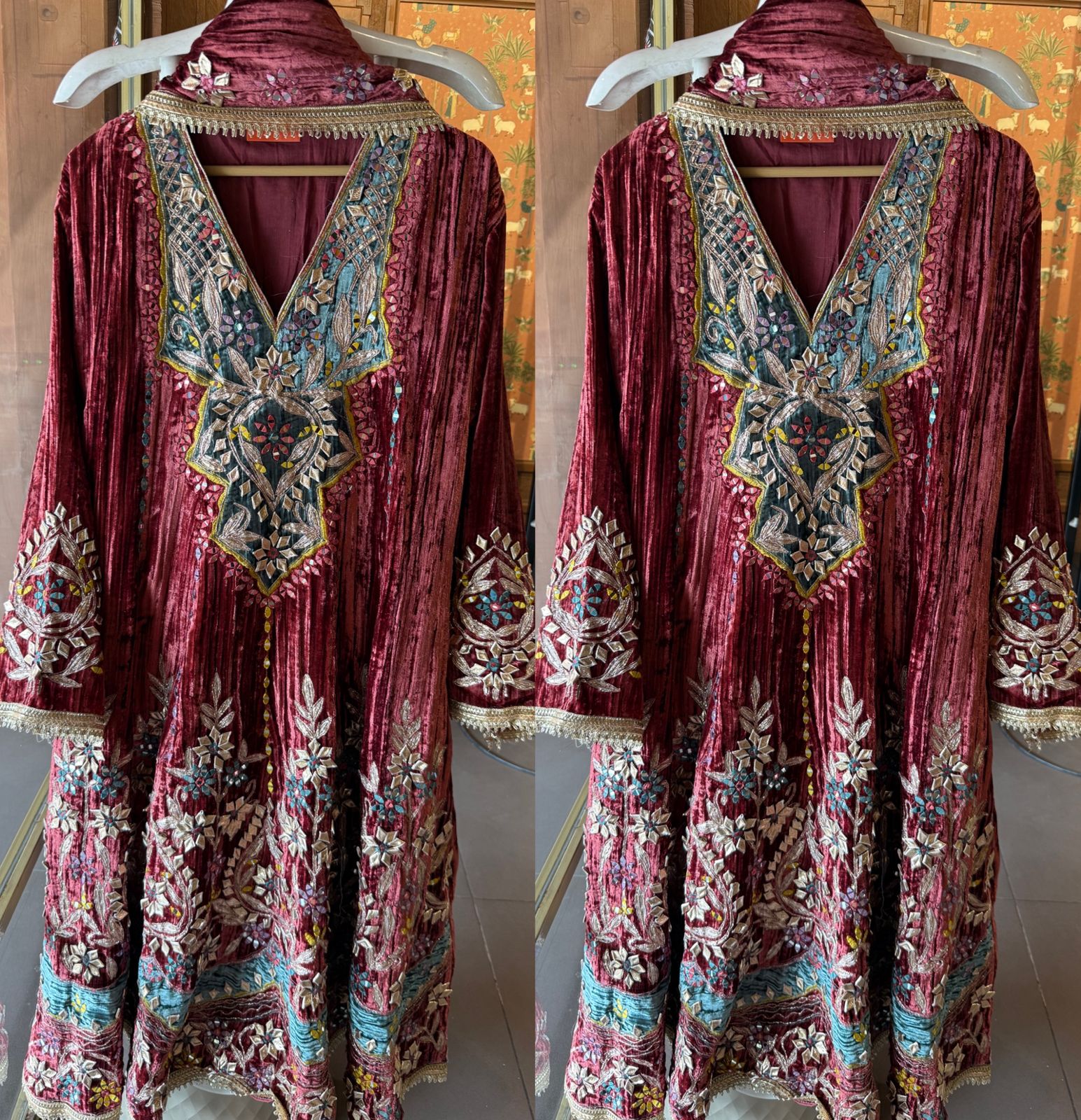 CRUSHED VELVET STITCHED ANARKALI SET
