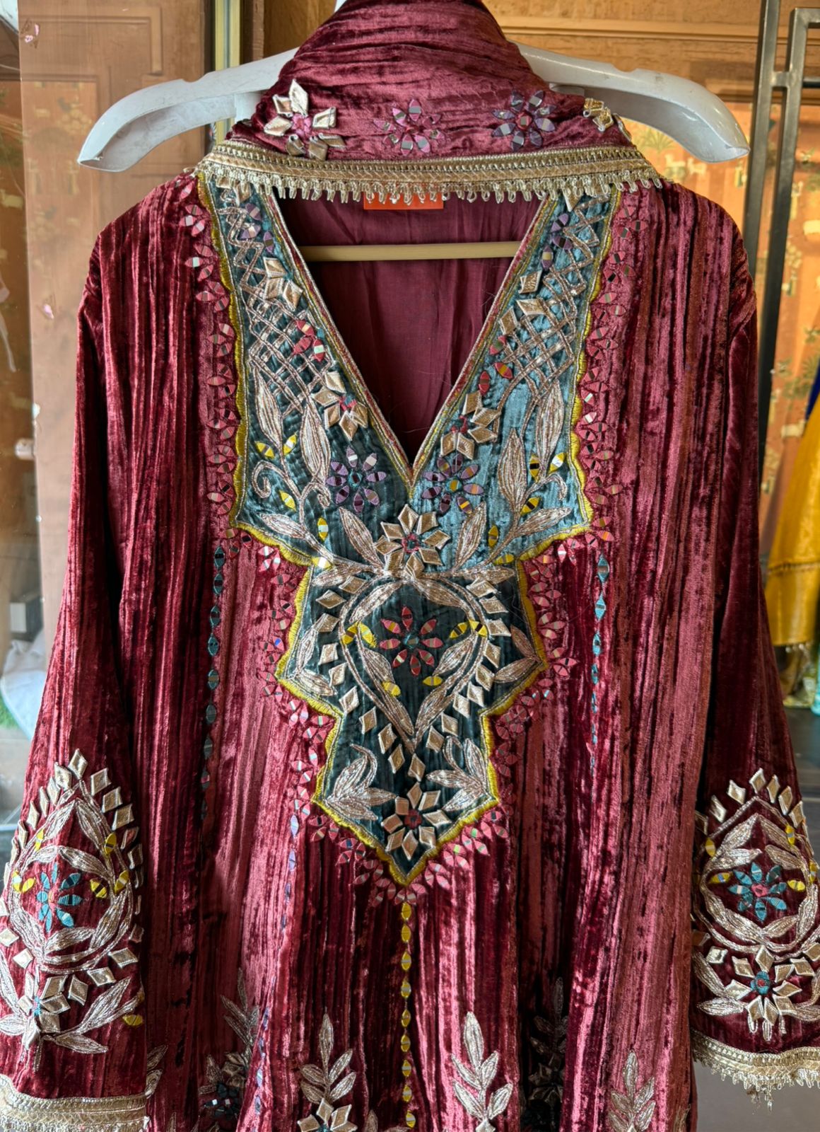 CRUSHED VELVET STITCHED ANARKALI SET