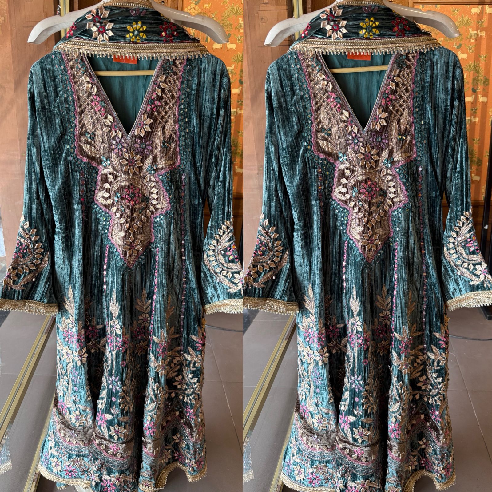 CRUSHED VELVET STITCHED ANARKALI SET
