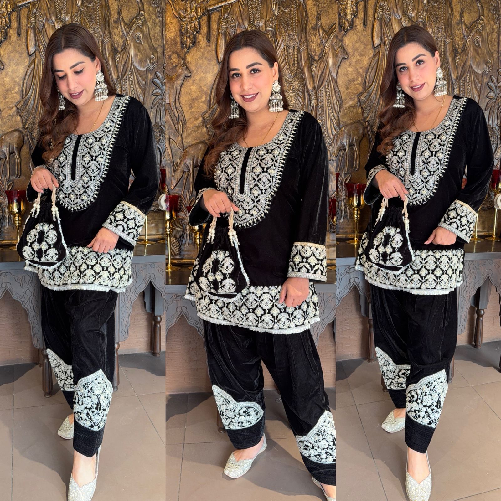 Black velvet embroidered Pakistani/Indian ethnic Set