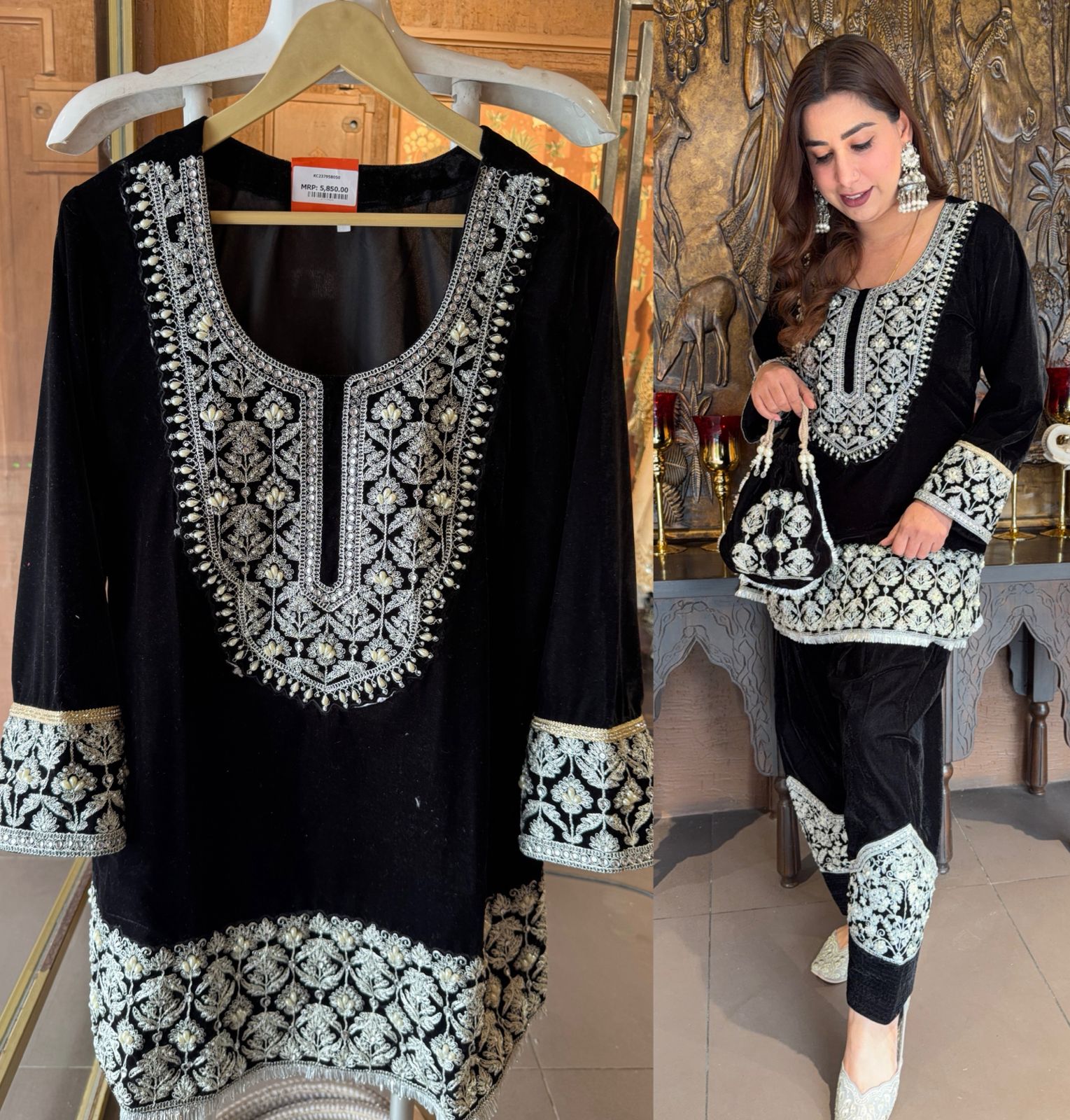 Black velvet embroidered Pakistani/Indian ethnic Set