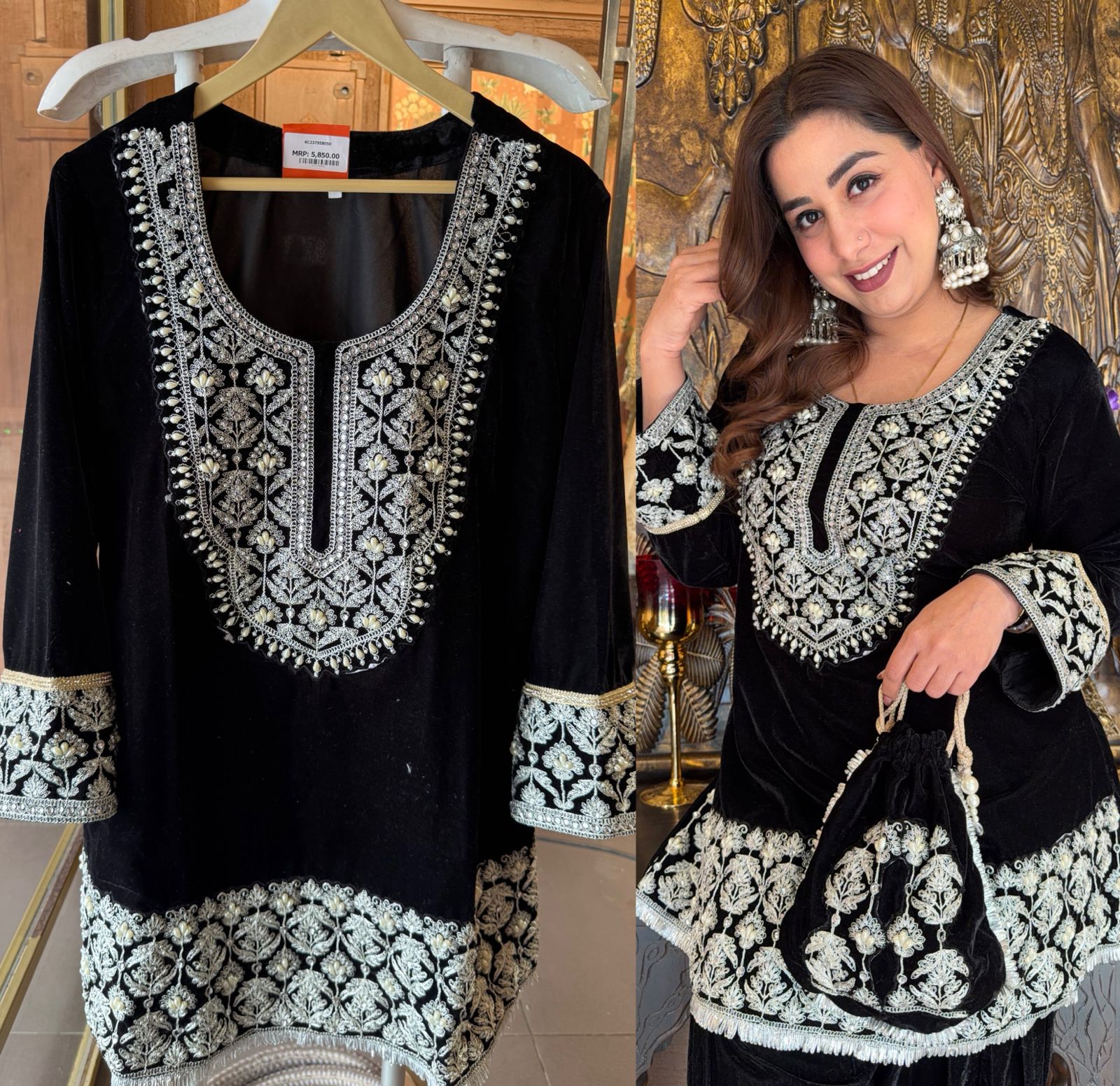 Black velvet embroidered Pakistani/Indian ethnic Set