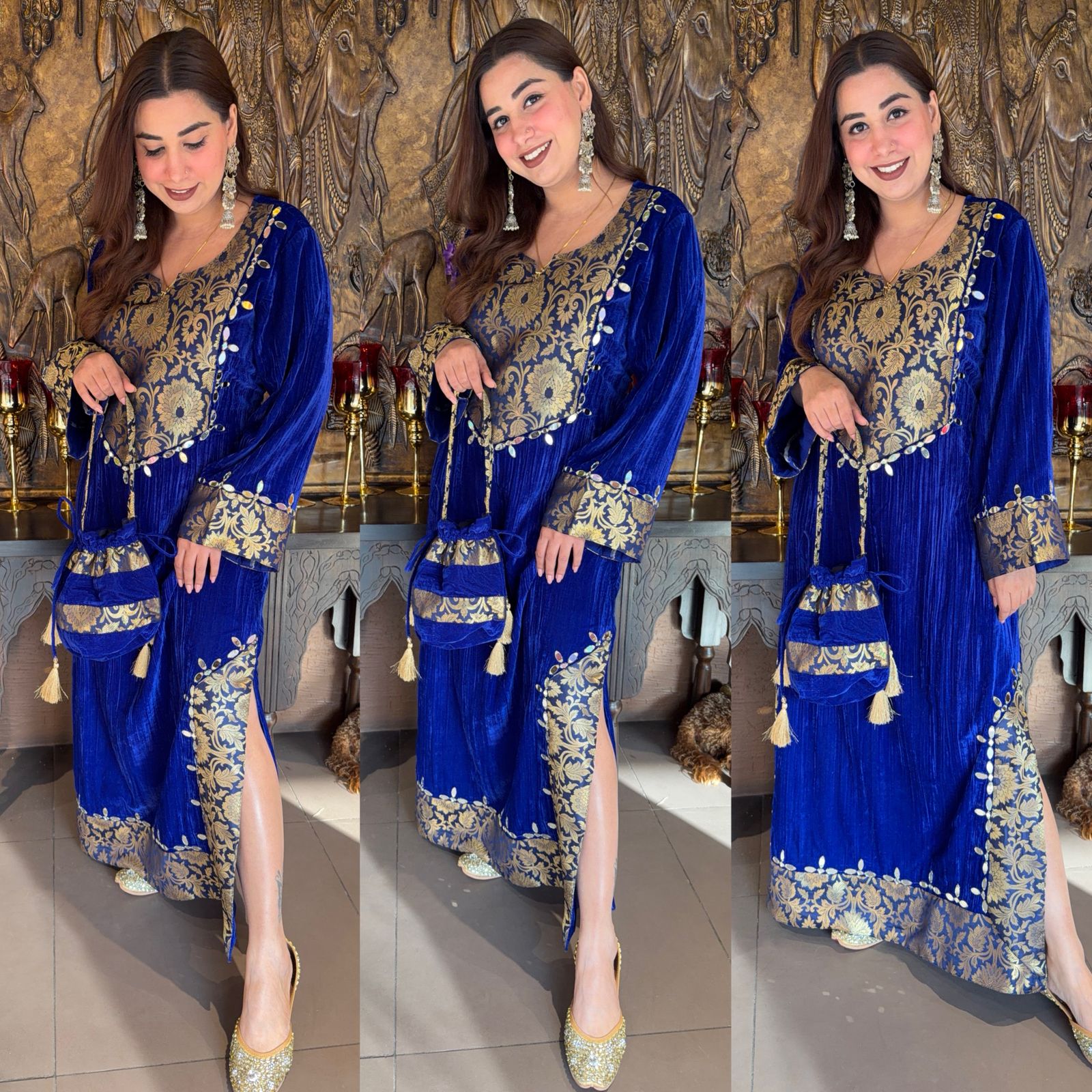 Vibrant Electic Blue crushed-velvet Long dress