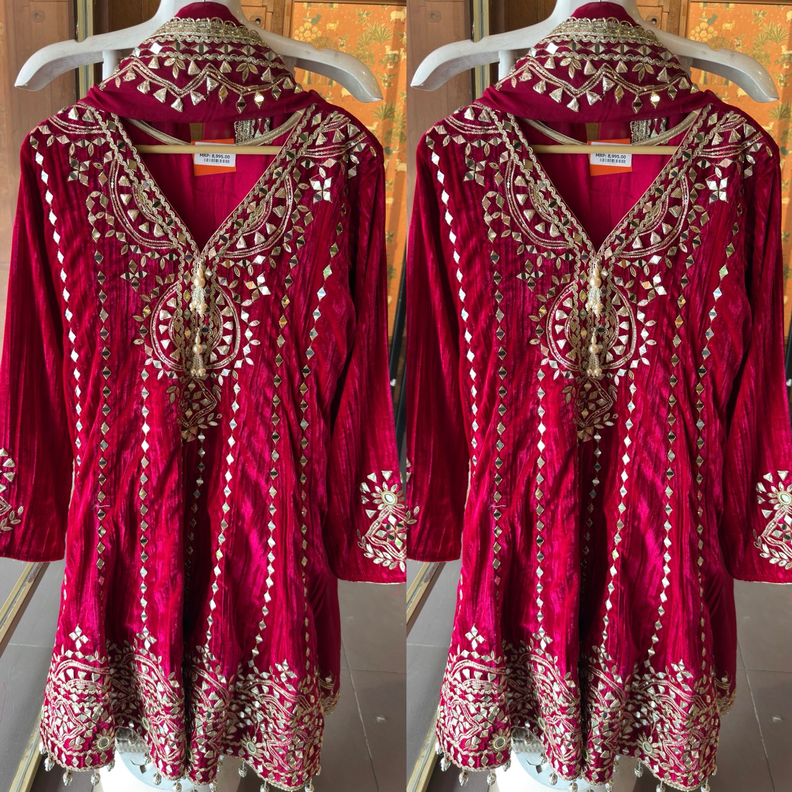 Crushed velvet Stitched anarkali set