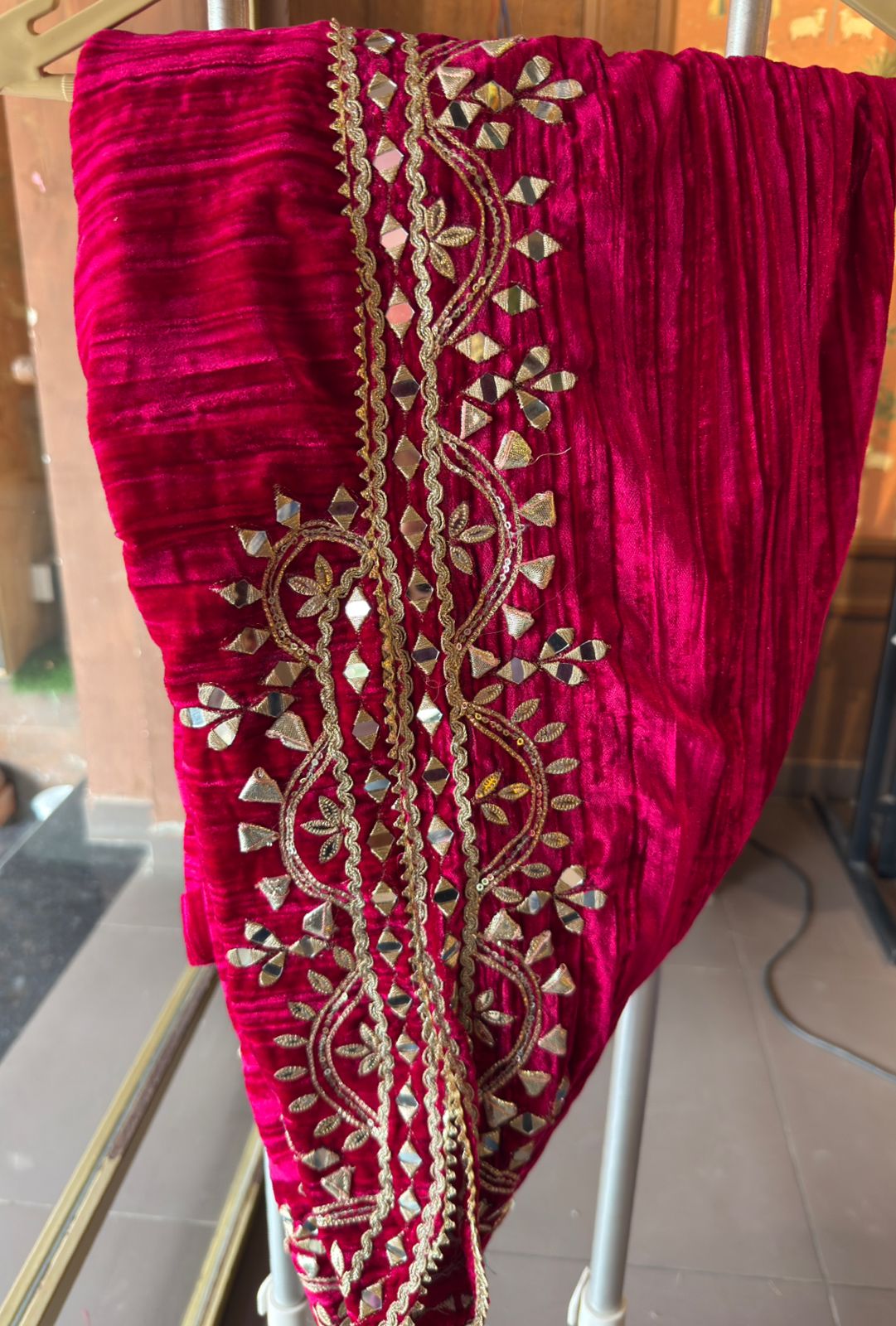 Crushed velvet Stitched anarkali set