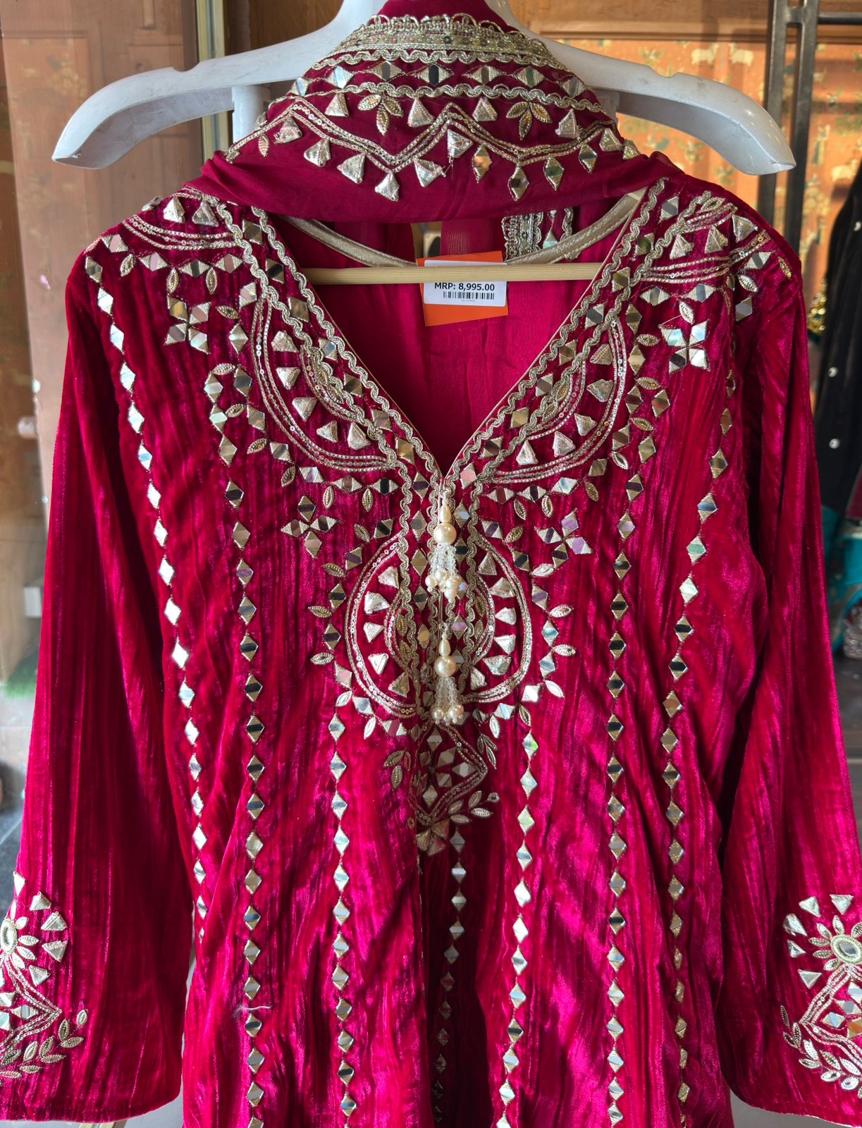 Crushed velvet Stitched anarkali set