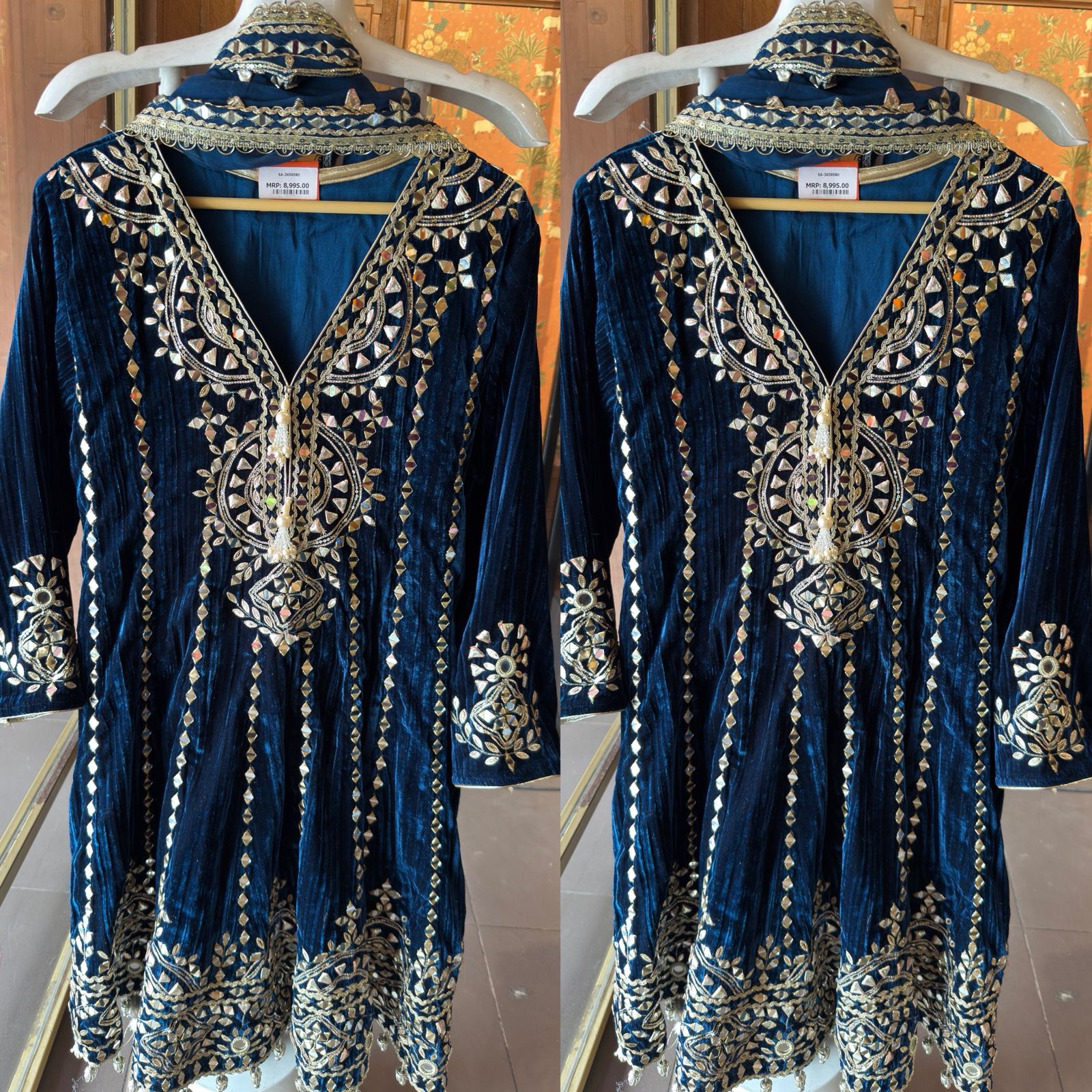 Crushed velvet Stitched anarkali set