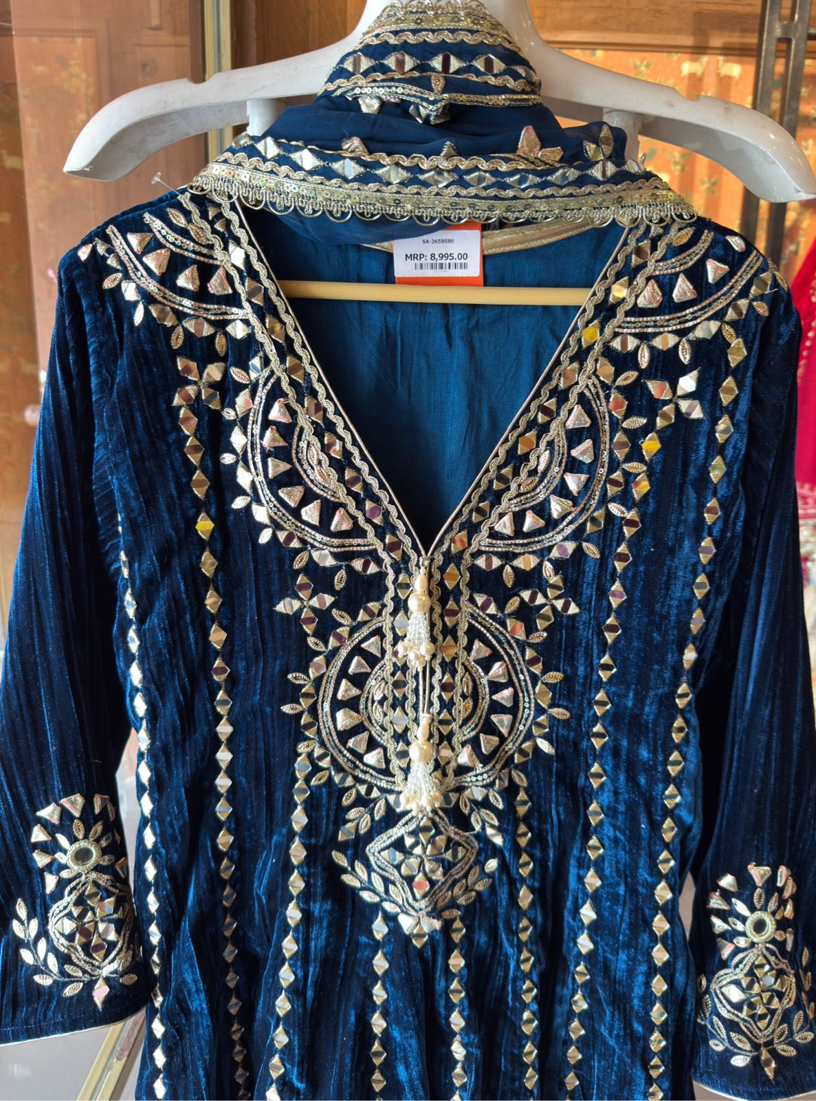 Crushed velvet Stitched anarkali set