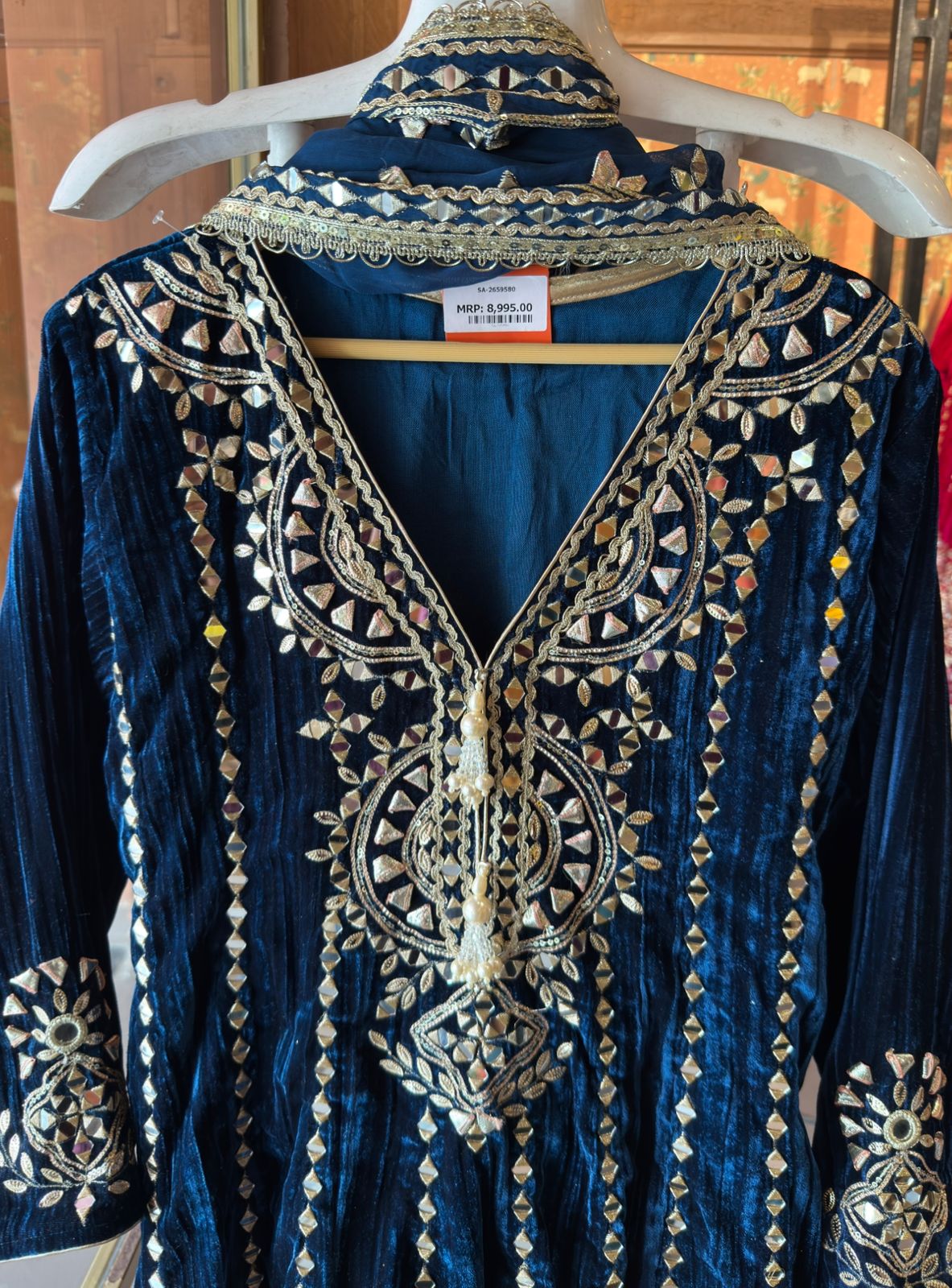 Crushed velvet Stitched anarkali set