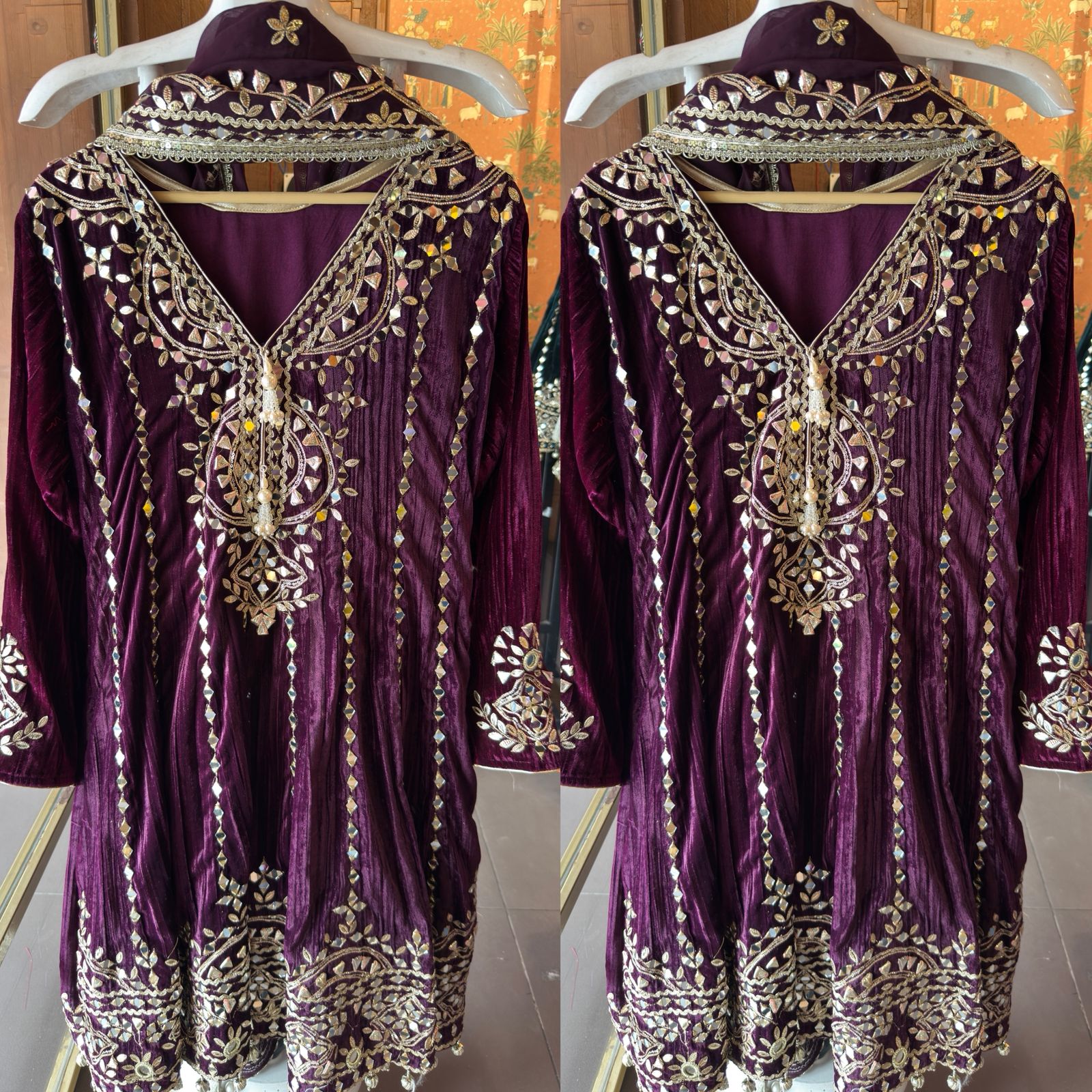 Crushed velvet Stitched anarkali set