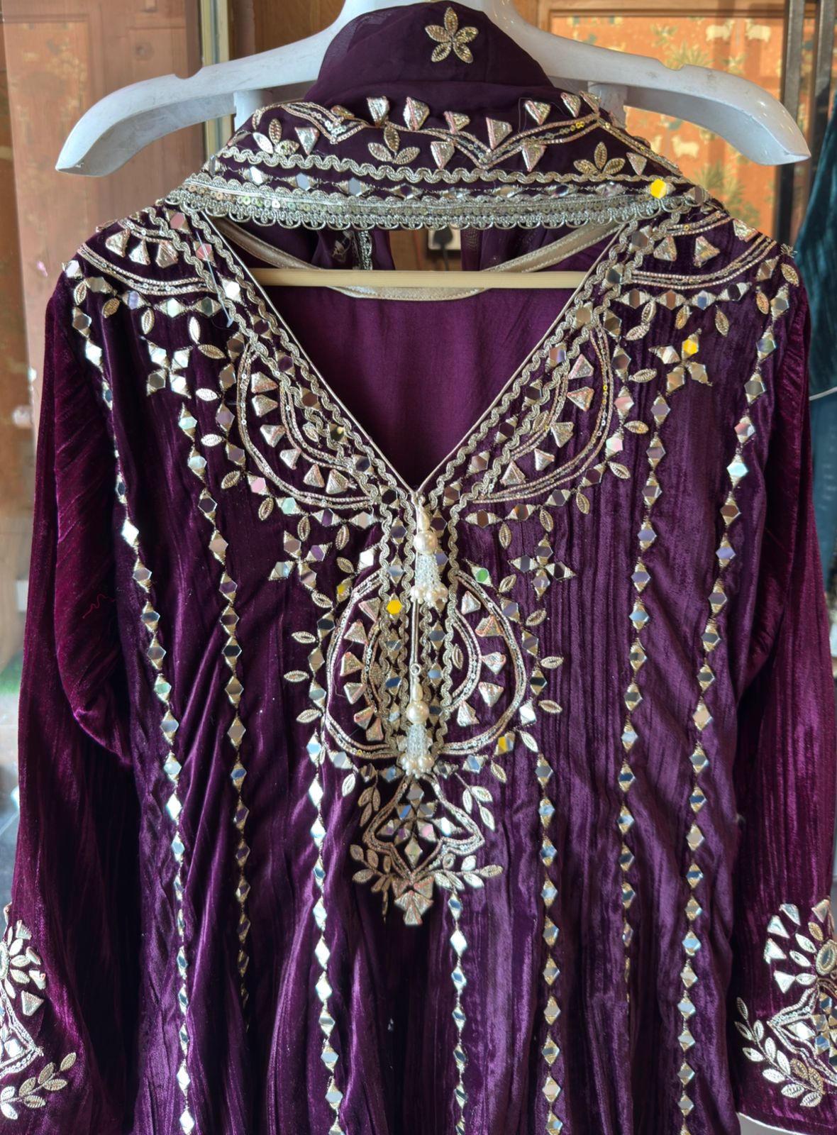 Crushed velvet Stitched anarkali set