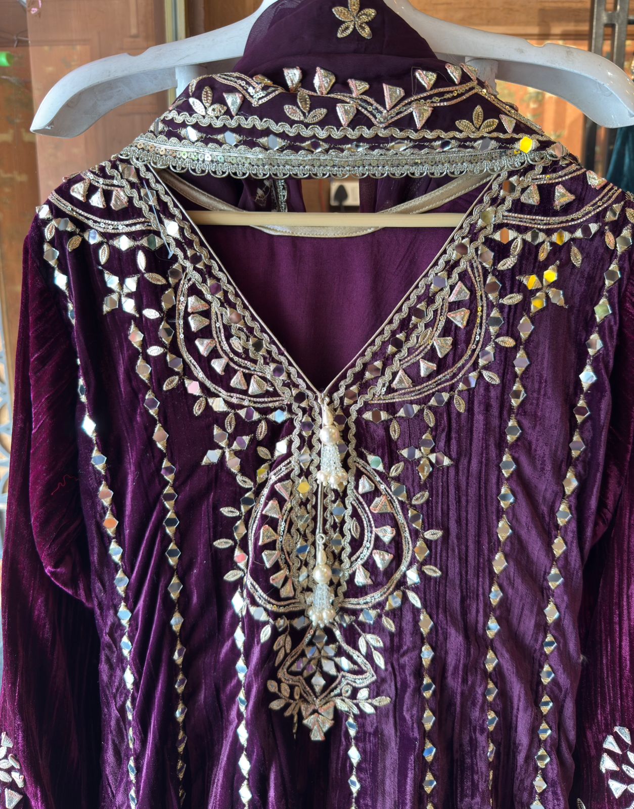 Crushed velvet Stitched anarkali set