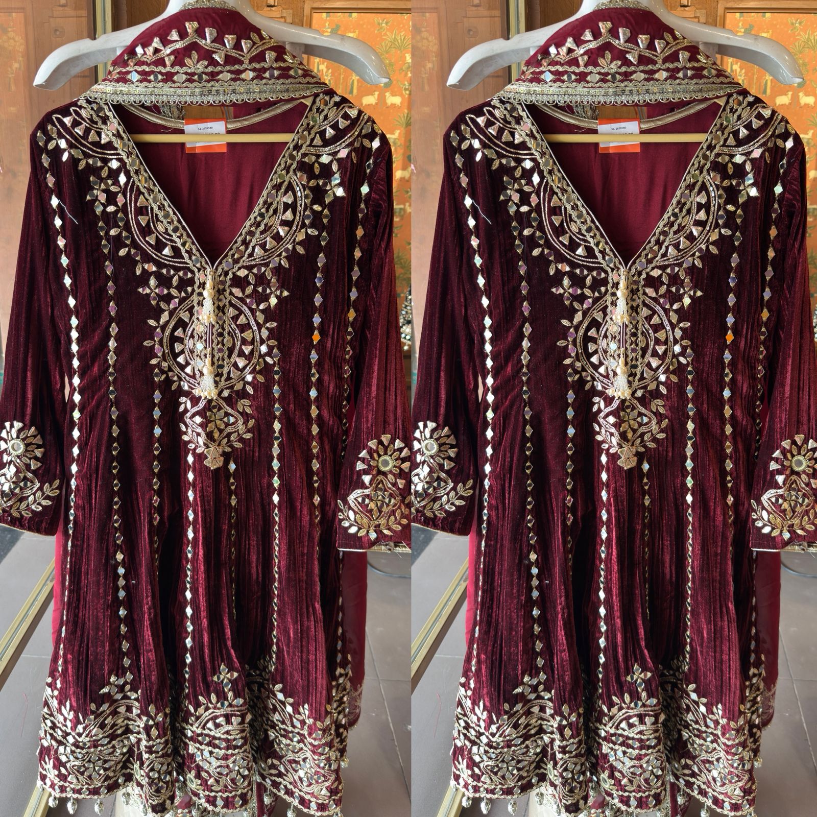 Crushed velvet Stitched anarkali set