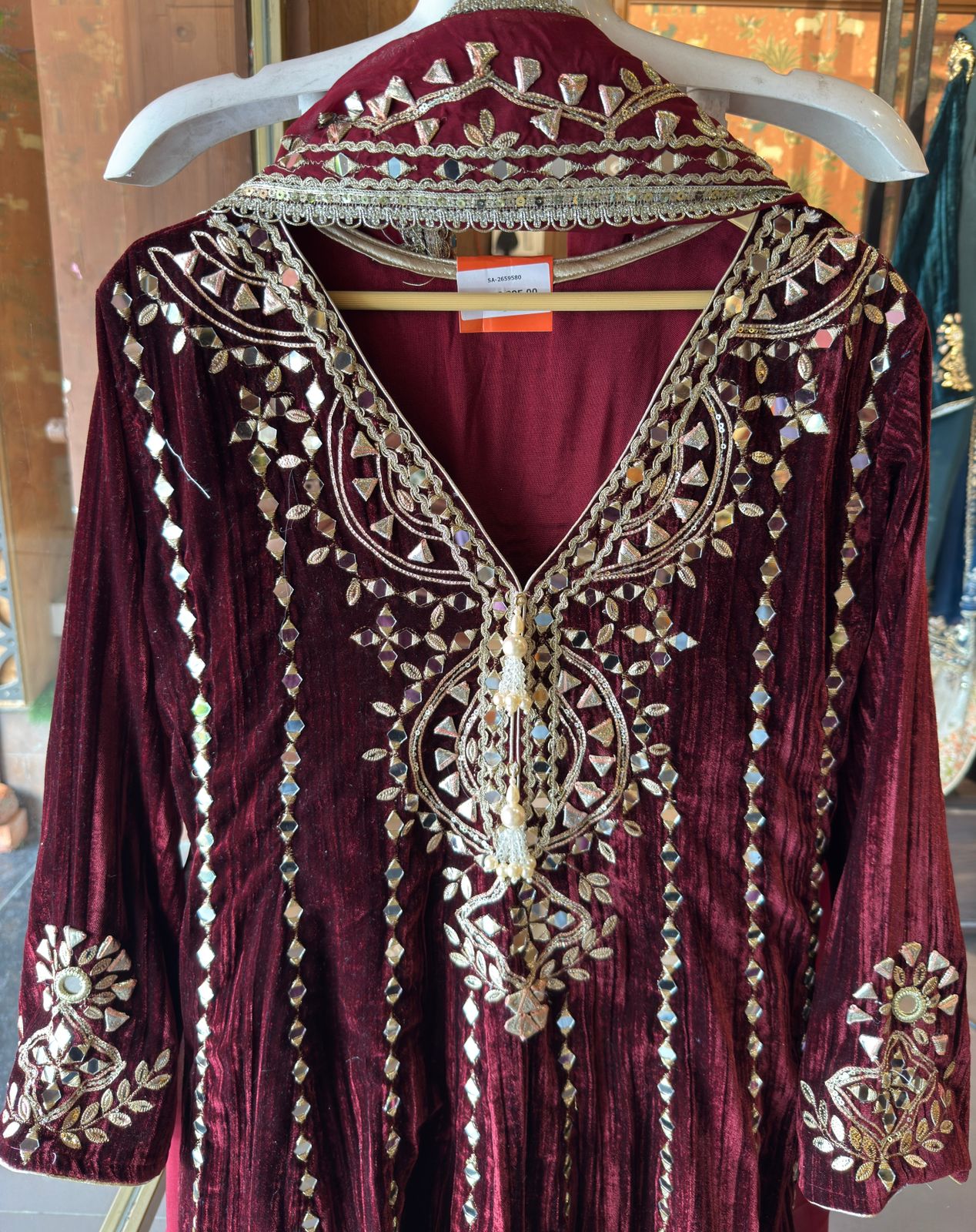 Crushed velvet Stitched anarkali set
