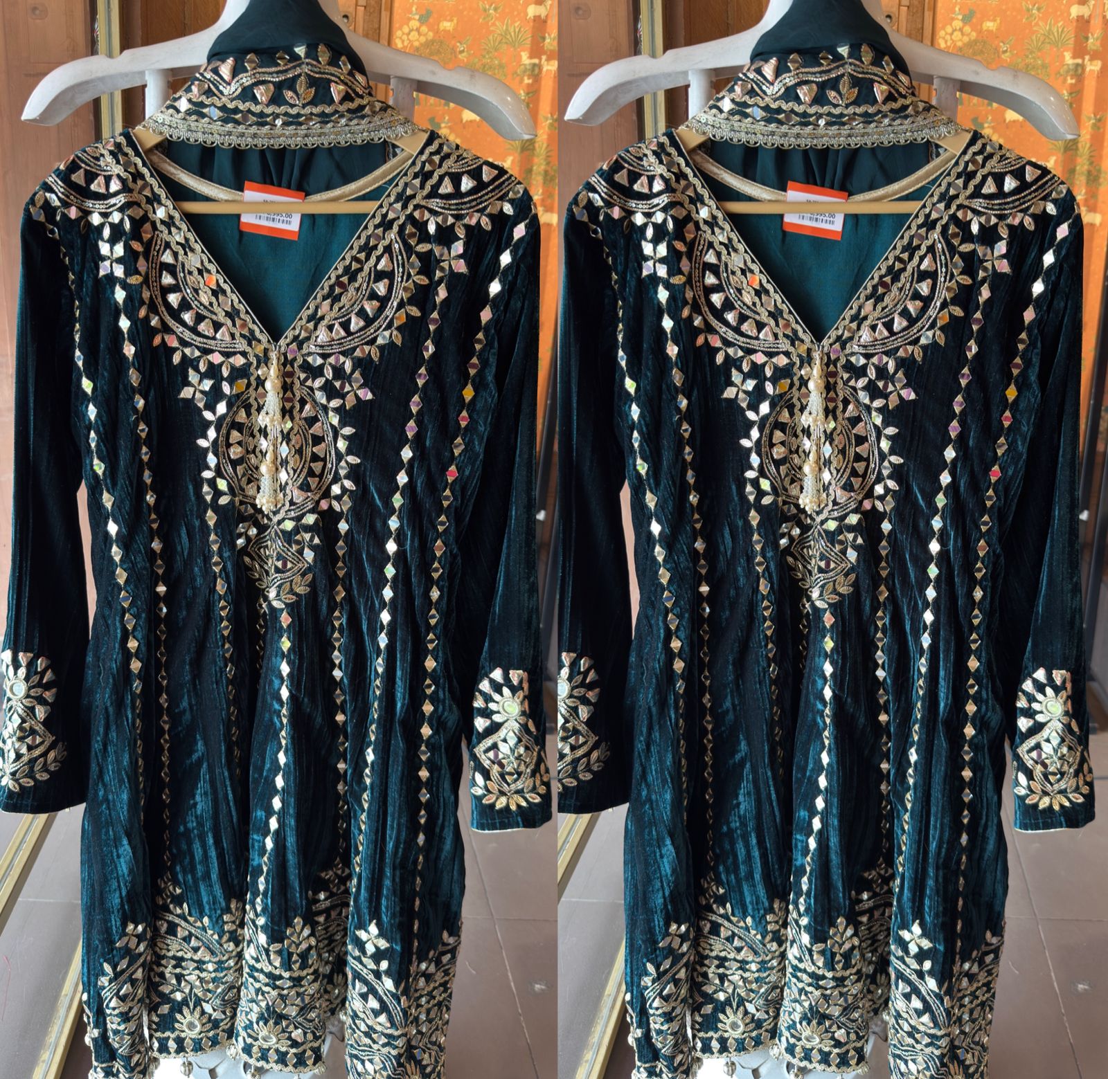 Crushed velvet Stitched anarkali set