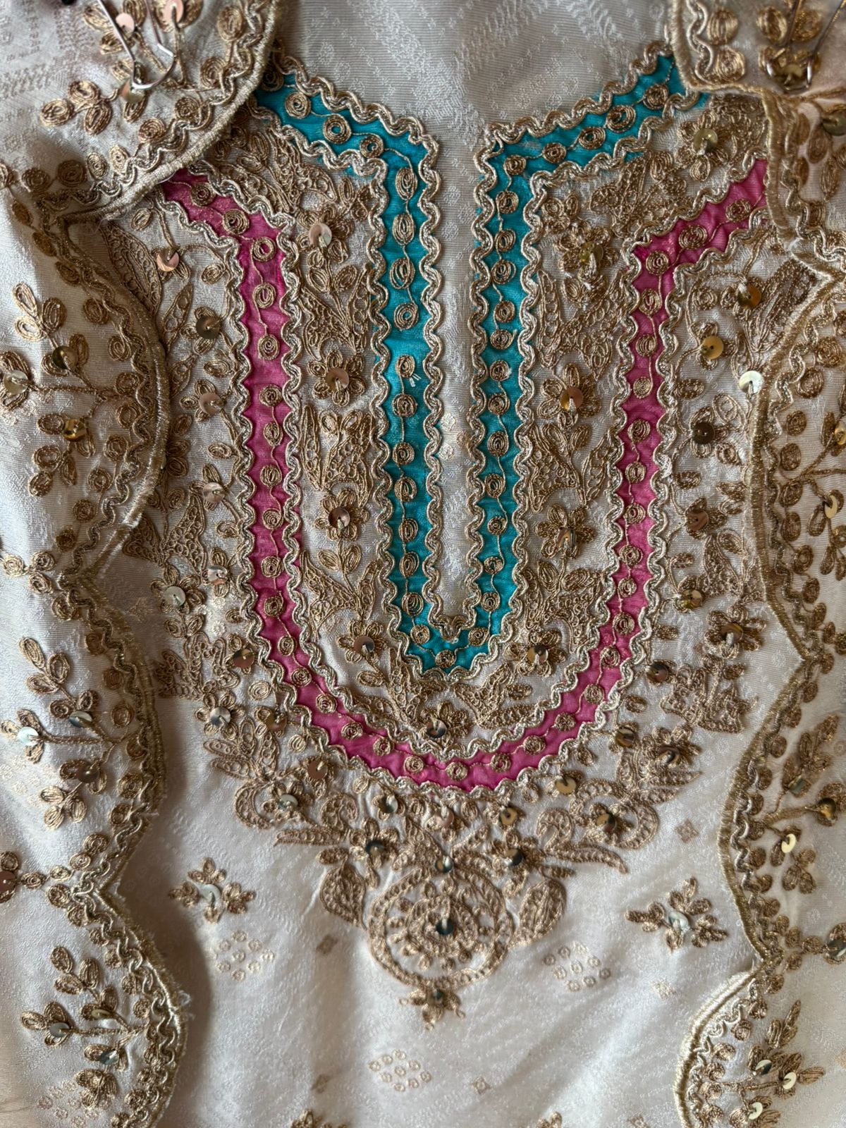 Ivory Bandhani Embroidered Unstitched Opada Silk Suit