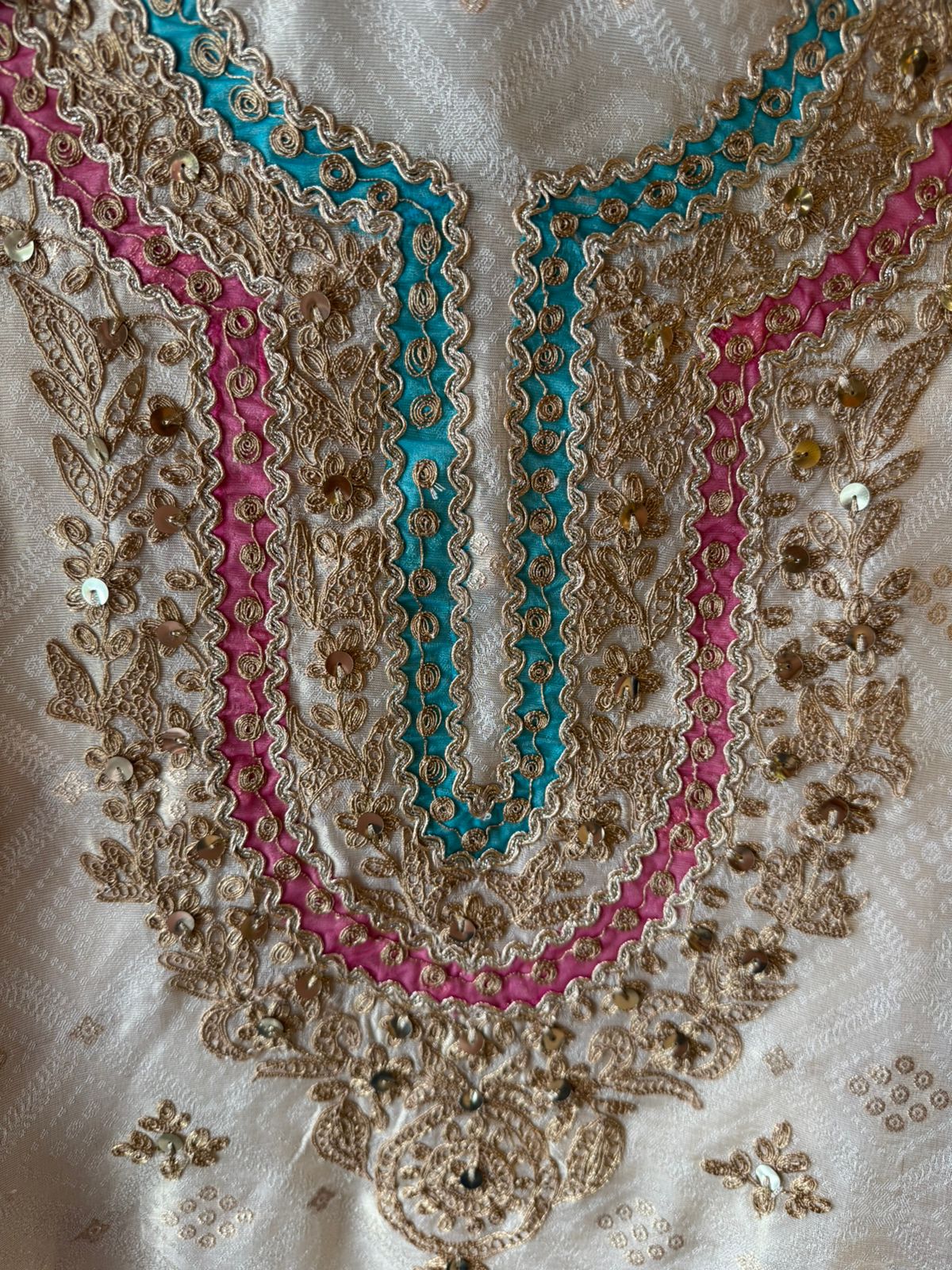 Ivory Bandhani Embroidered Unstitched Opada Silk Suit
