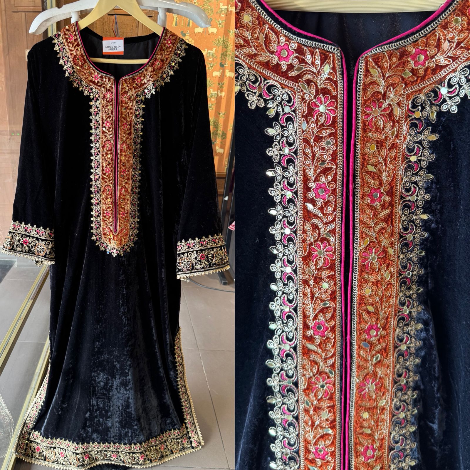Heavy embroidered velvet kurta